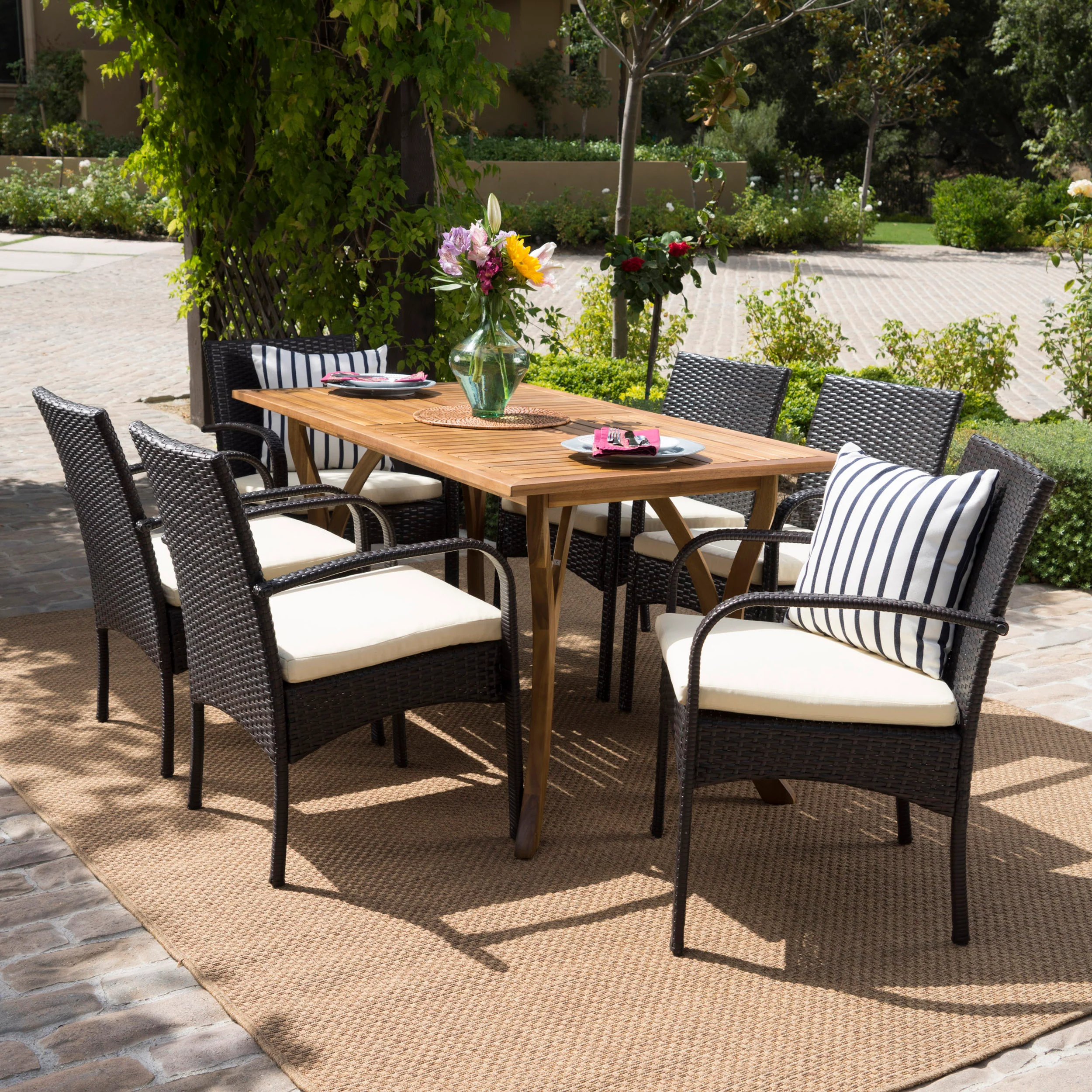 Zakynthos Wicker and Wood 7 Pc. Dining Set - furnishings