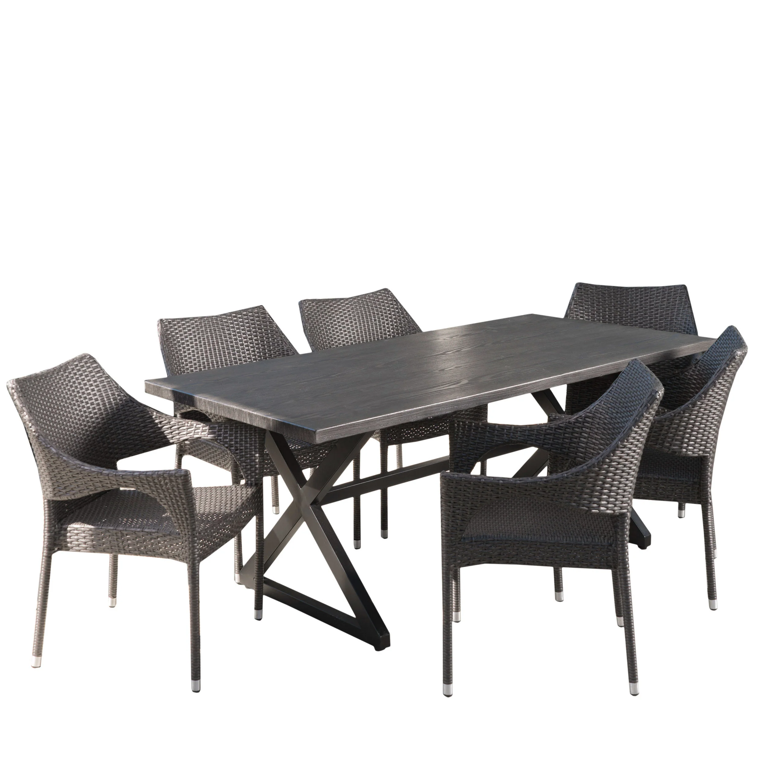 Graywood Outdoor 7 Piece Wicker Dining Set with Rectangular Aluminum Table - furnishings