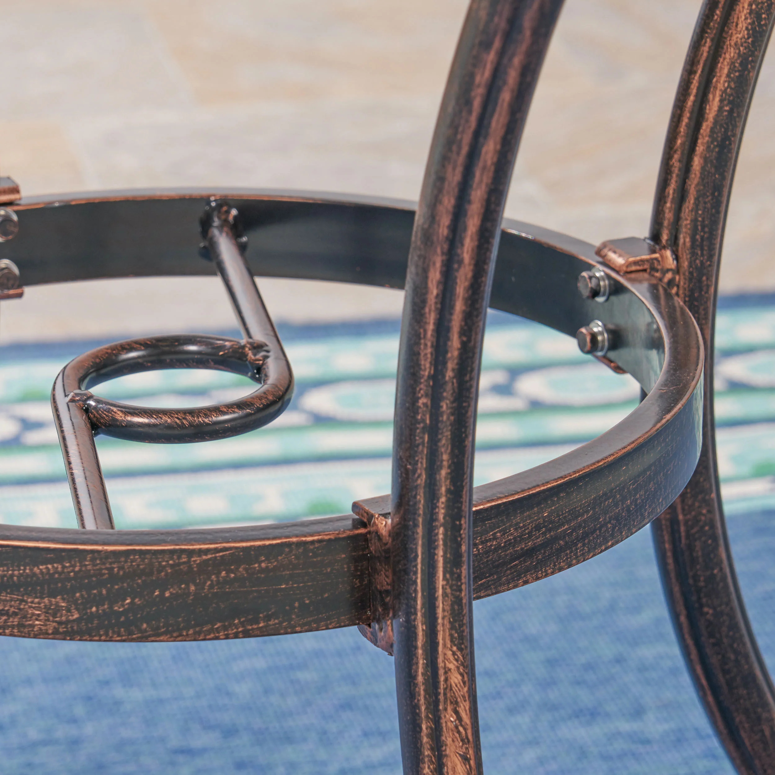 Barbara Outdoor 4-Seater Cast Aluminum Round-Table Dining Set, Shiny Copper - furnishings