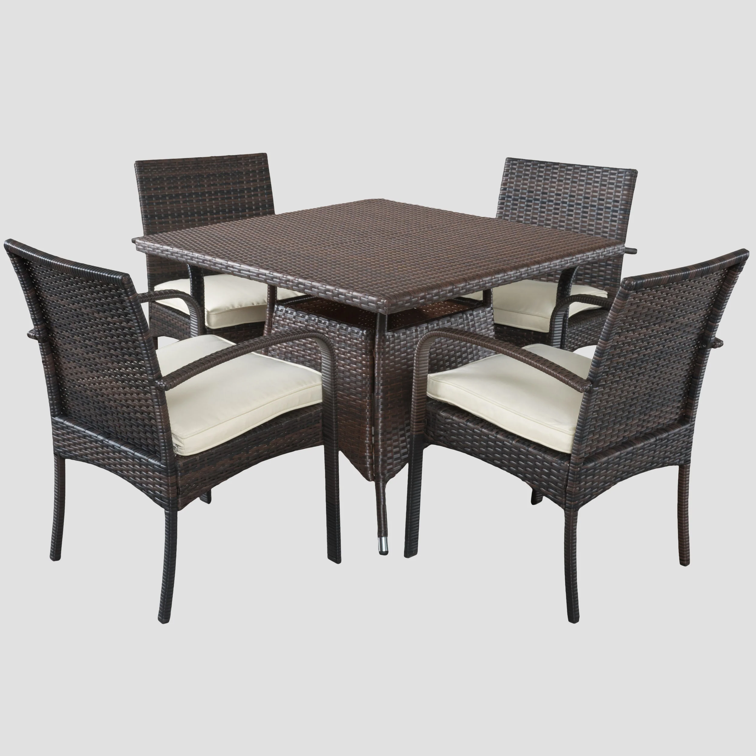 Carmela Outdoor 5pc Multibrown PE Wicker Square Dining Set - furnishings