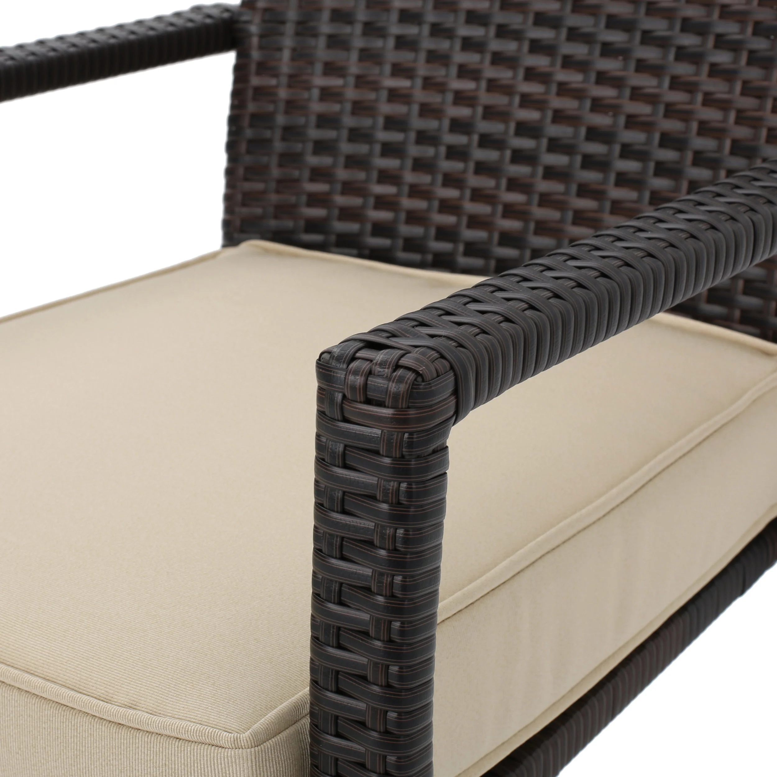 Tahiti Outdoor 4 Piece Multi-brown Wicker Chat Set with Dark Cream Water Resistant Fabric Cushions - furnishings