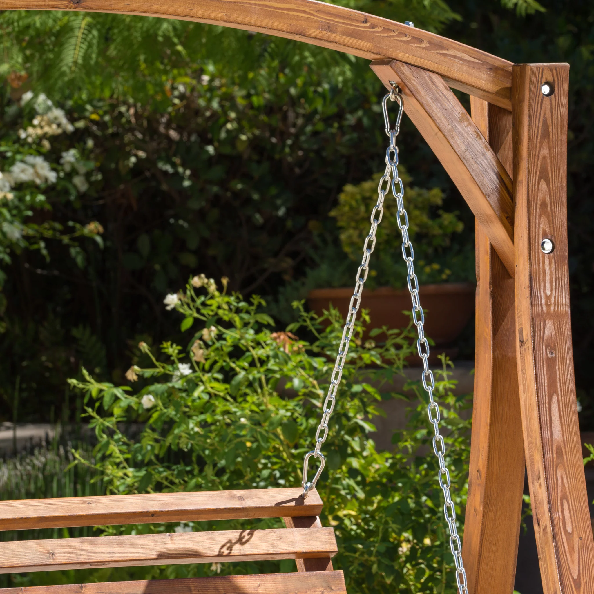 Marlette Outdoor Wood Swinging Bench and Base - furnishings