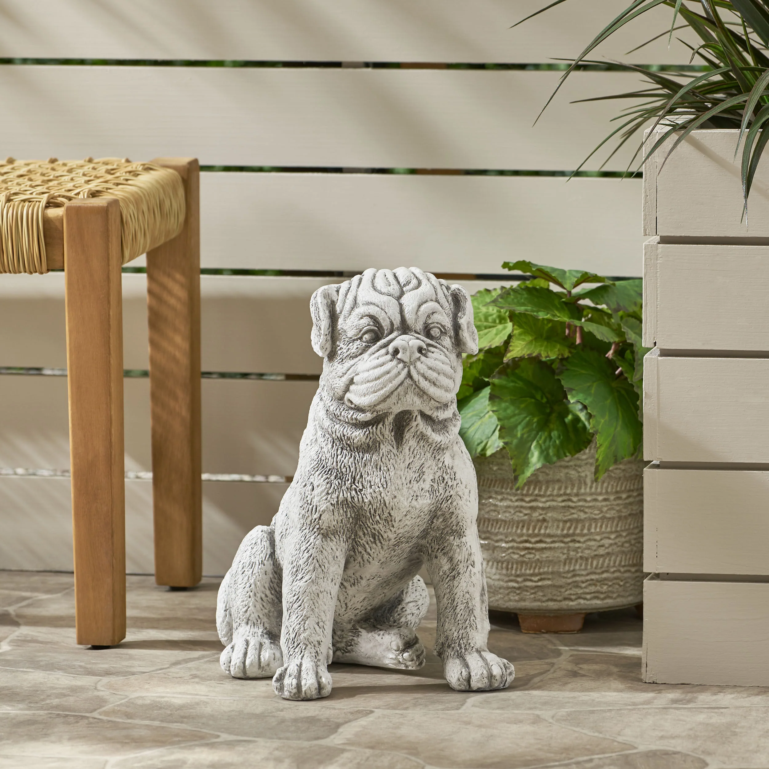 Staley Outdoor Dog Garden Statue, Antique White - furnishings