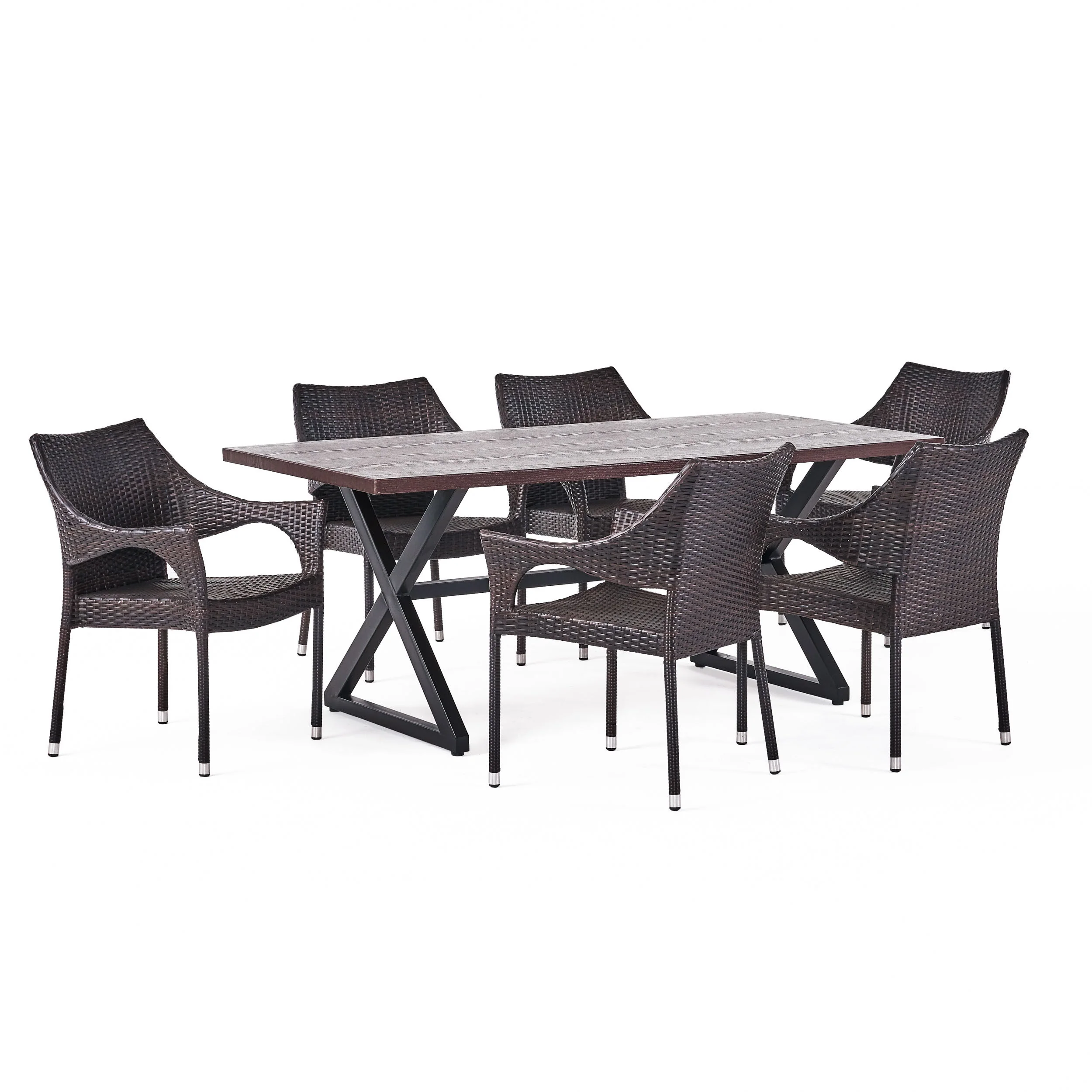 Graywood Outdoor 7 Piece Wicker Dining Set with Rectangular Aluminum Table - furnishings