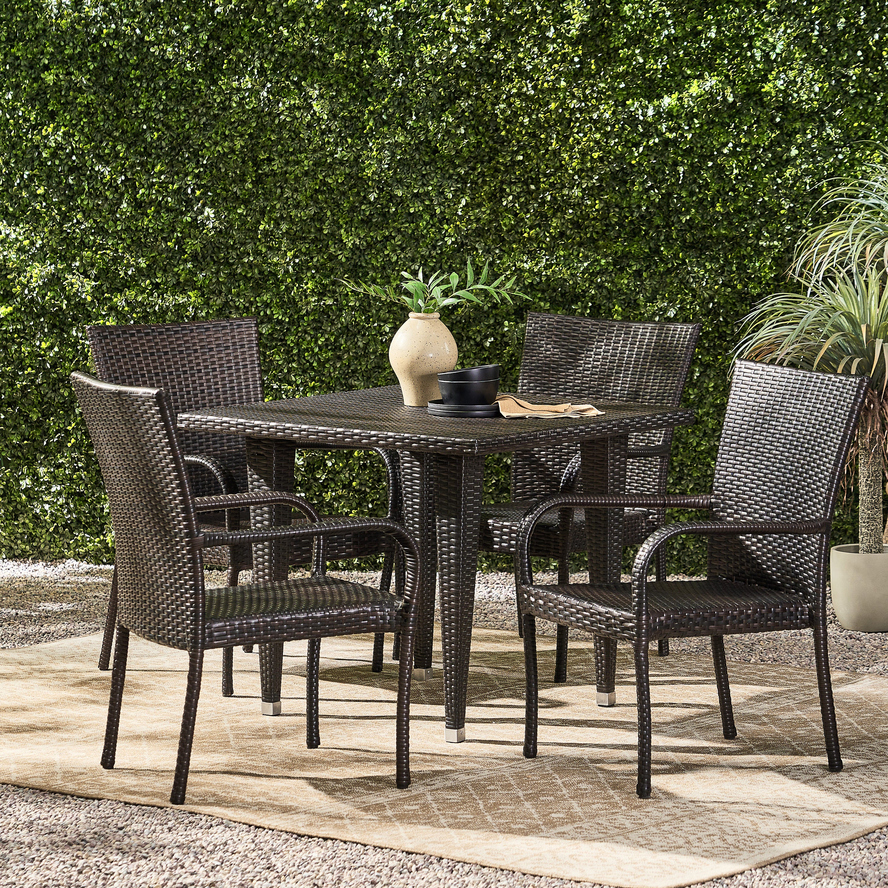 Dalmi Contemporary Outdoor 5pc Brown Wicker Dining Set - furnishings