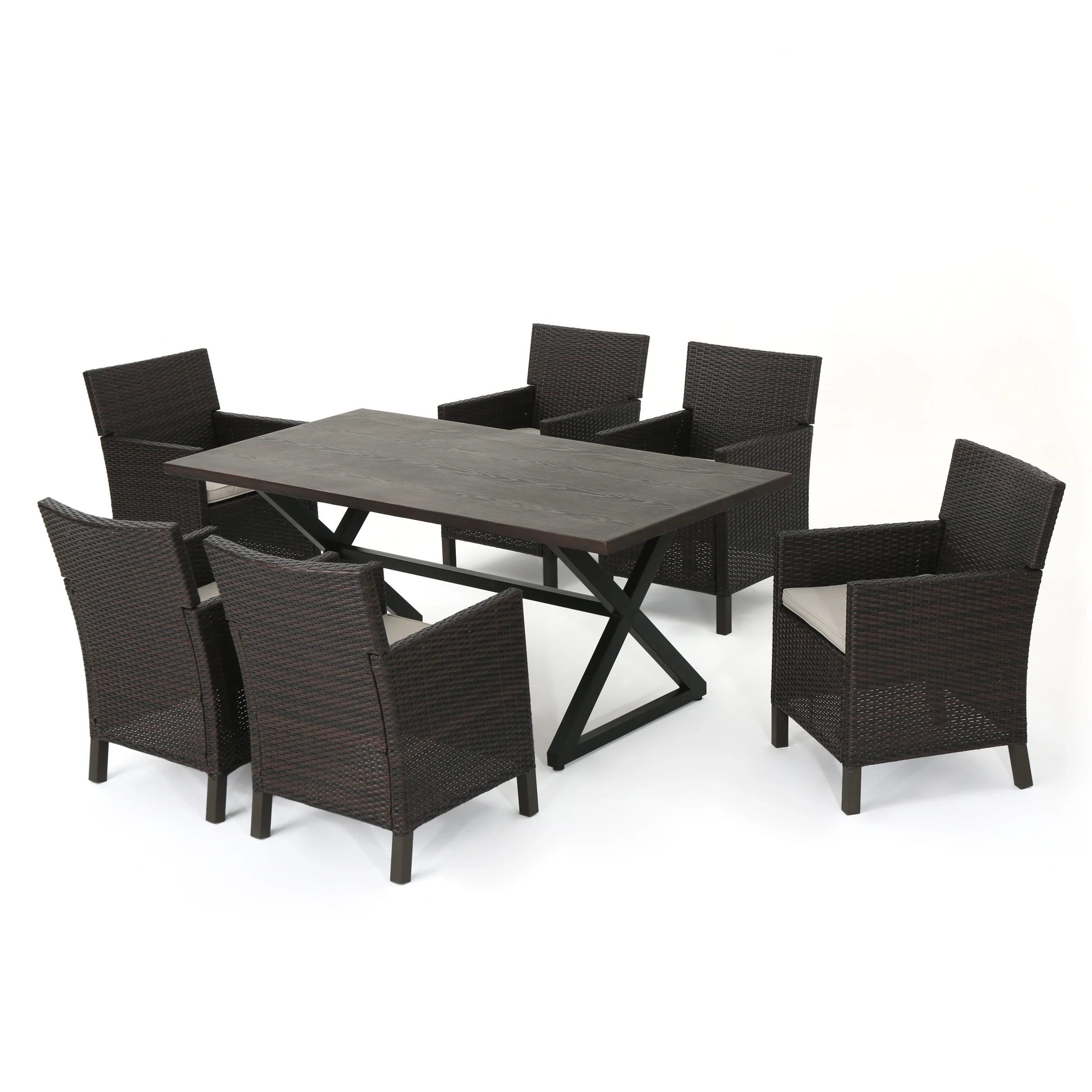 Blane Outdoor 7 Piece Grey Dining Set with Aluminum Dining Table - furnishings