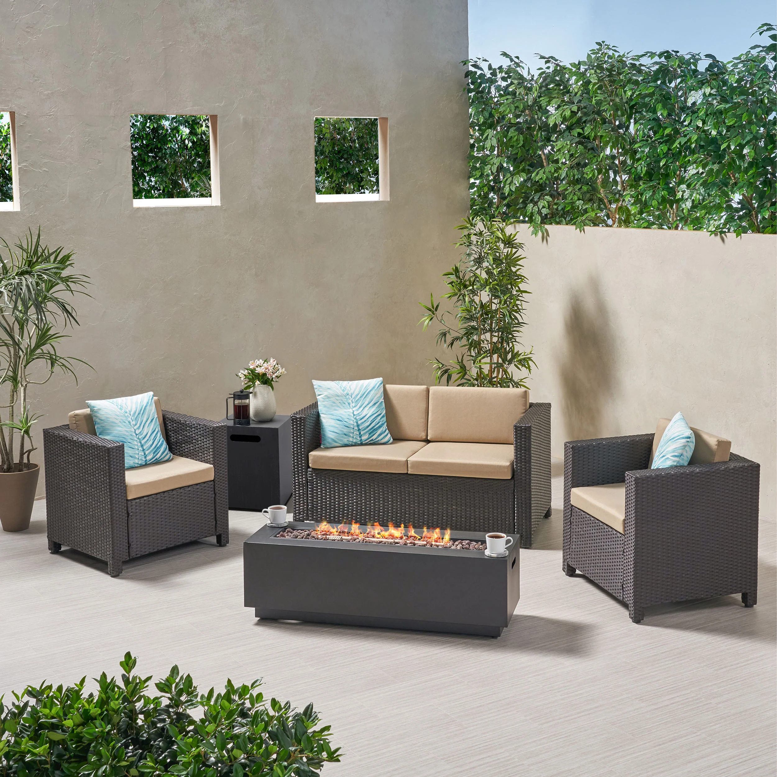 Venice 4-Seater Outdoor Fire Pit Sofa Set - furnishings