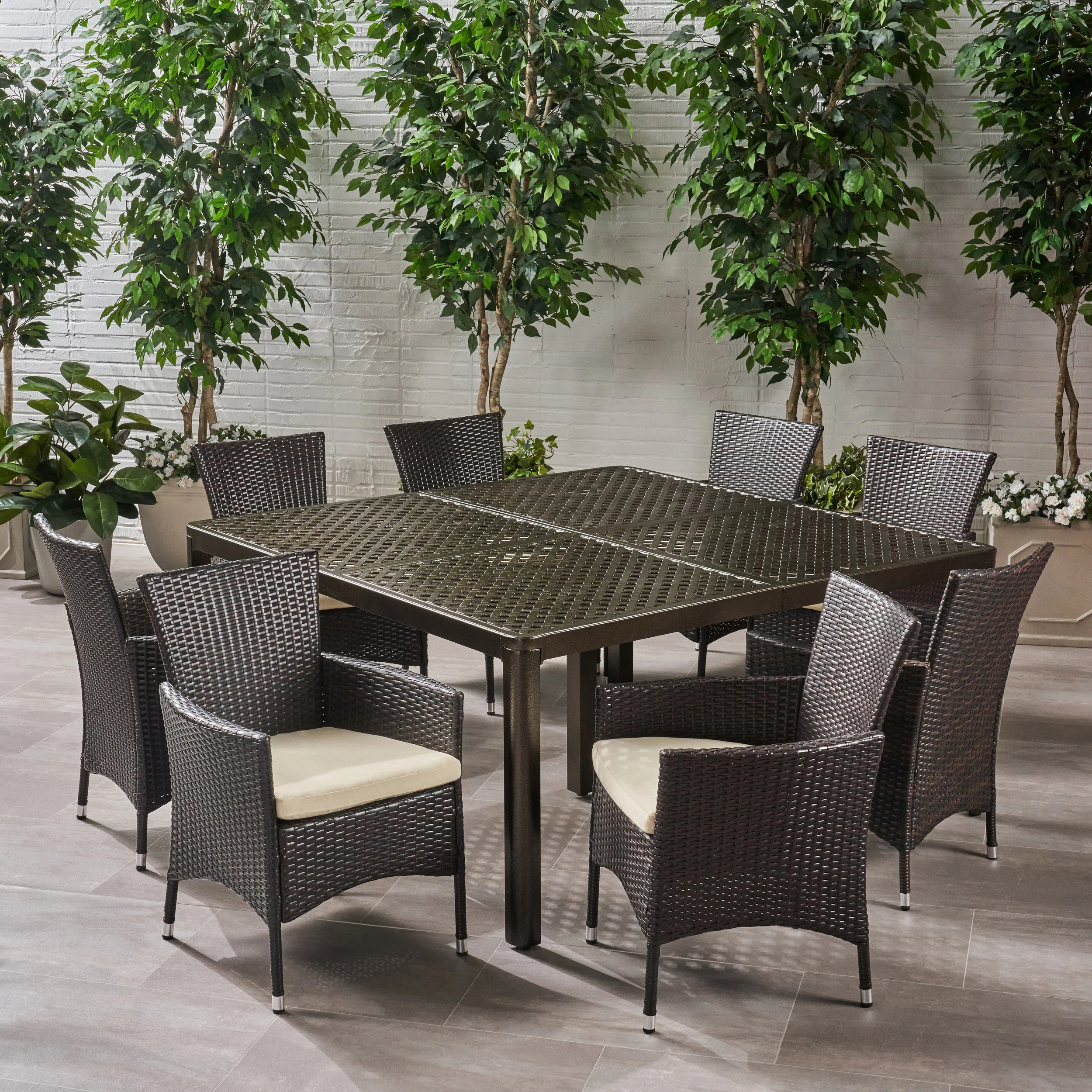 Nelly Outdoor Aluminum and Wicker 8 Seater Dining Set - furnishings