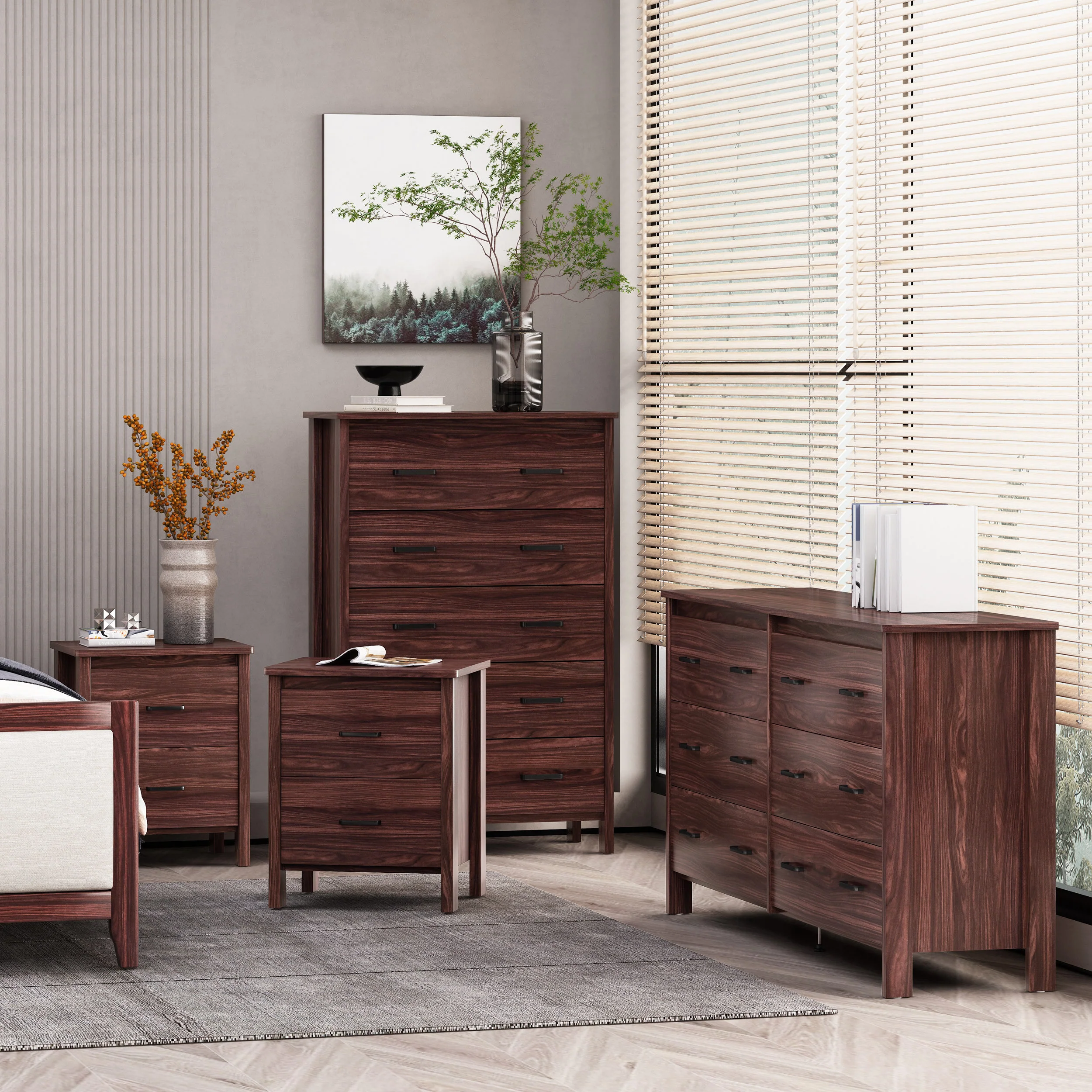 Titeca Contemporary 4 Piece Dresser and Nightstand Set - furnishings