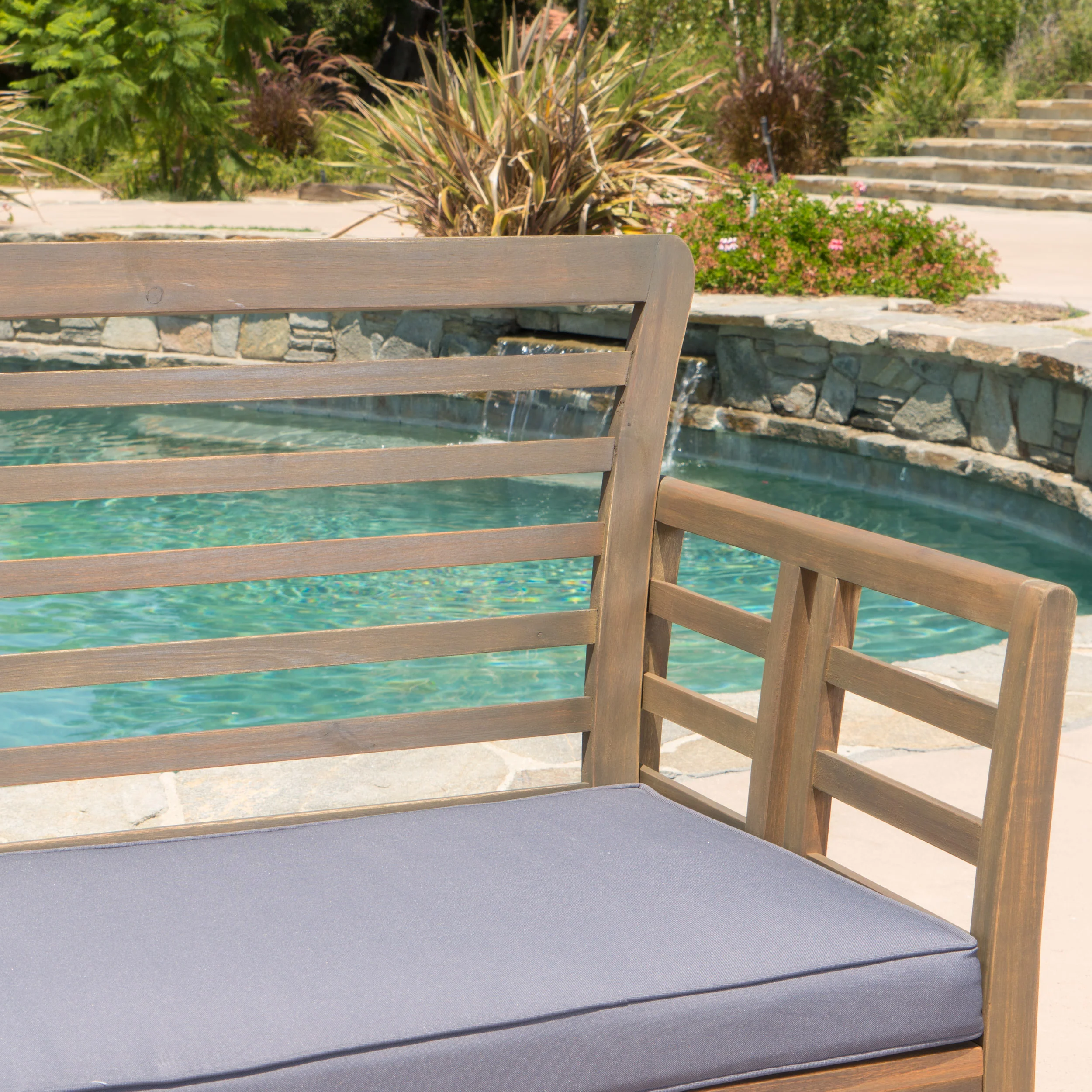 Louis Outdoor 4-piece Solid Wood Chat Set with Cushions - furnishings