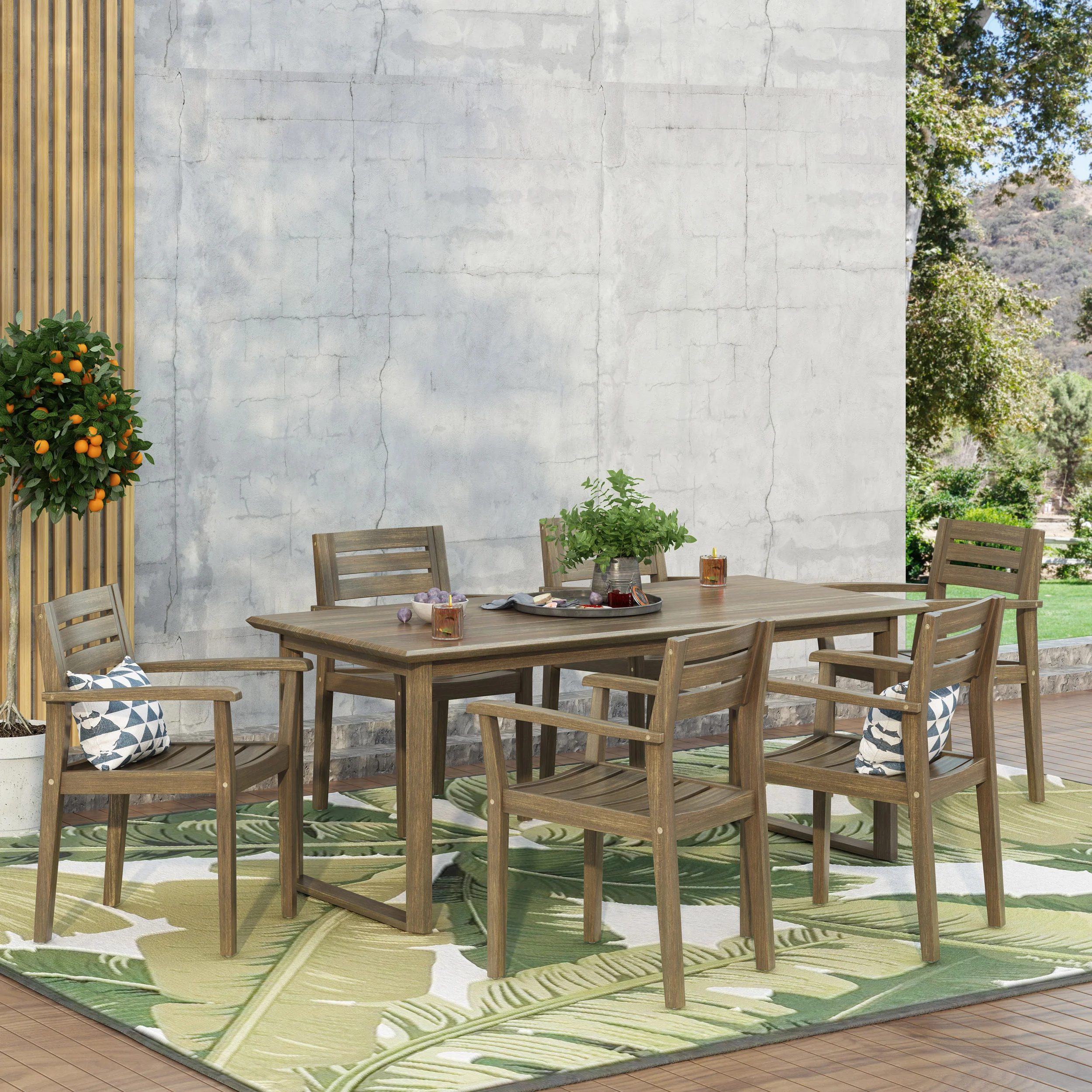 Nibley Outdoor Acacia Wood 7 Piece Dining Set - furnishings