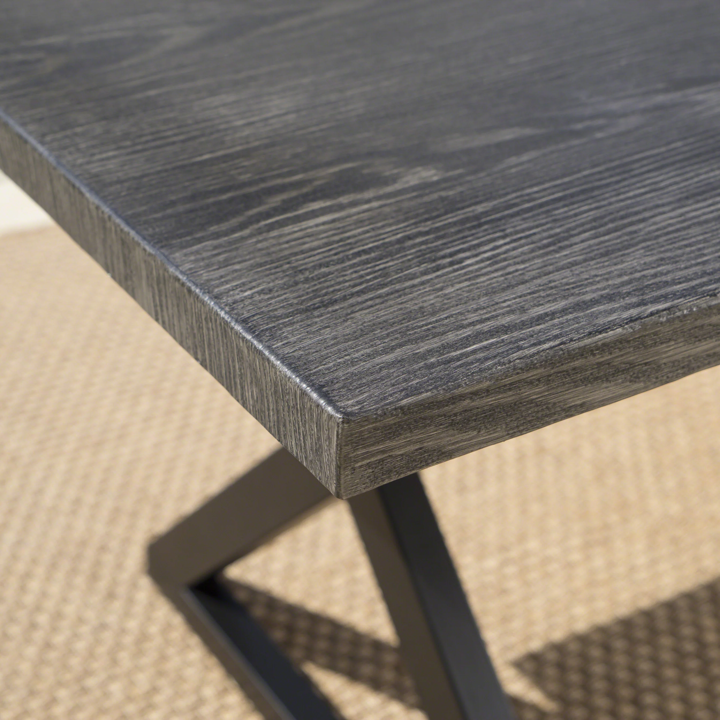 Sicily Outdoor 6 Piece Gray Aluminum Dining Set with Bench and Gray Wicker Dining Chairs - furnishings