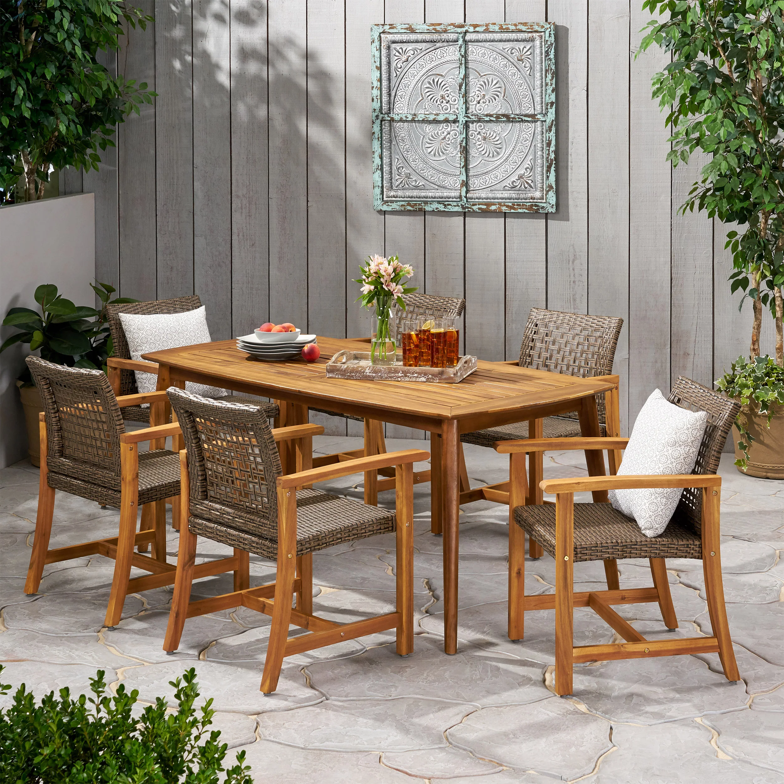 Alian Outdoor 6 Seater Acacia Wood Dining Set - furnishings