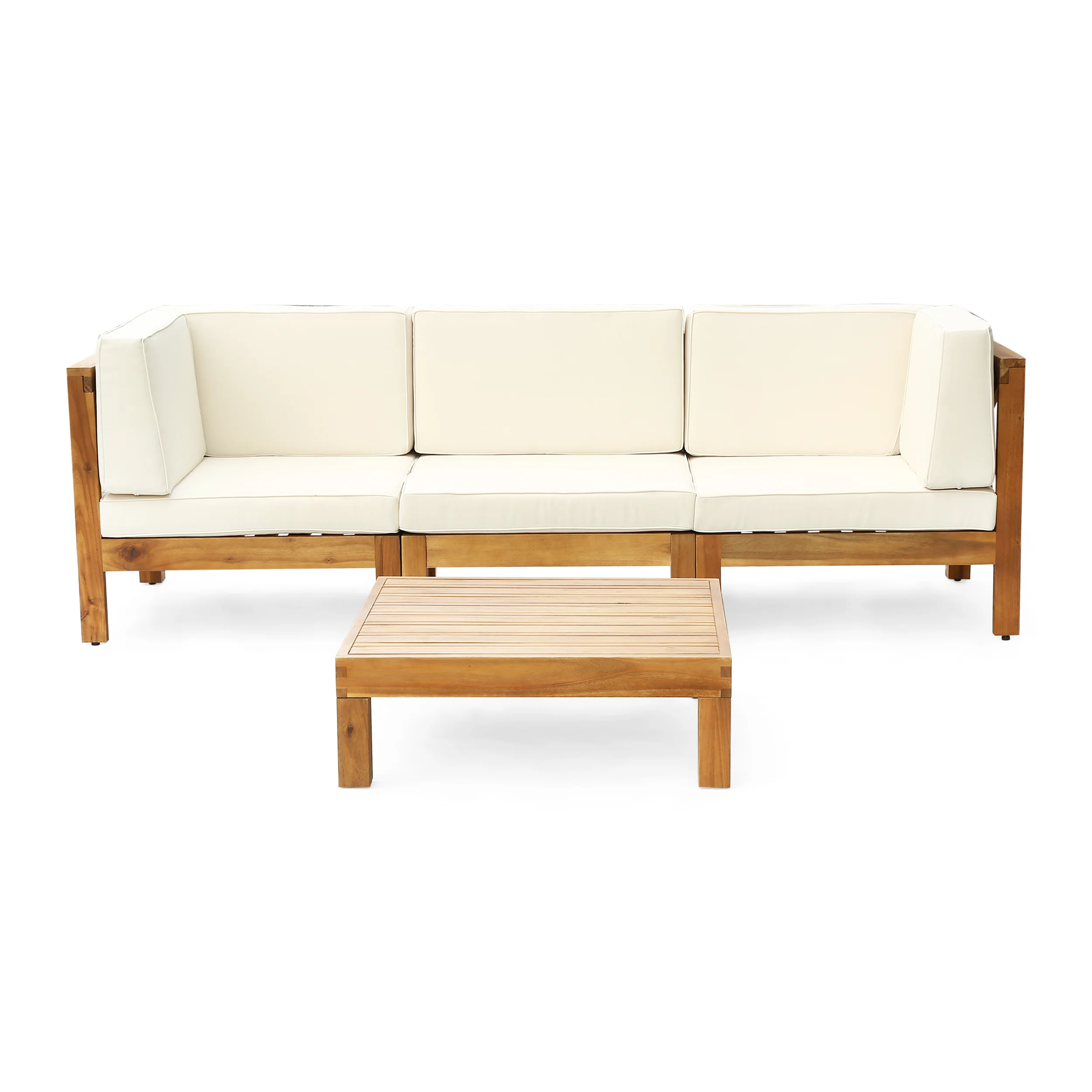 Brava Outdoor Modular Acacia Wood Sofa and Coffee Table Set with Cushions - furnishings