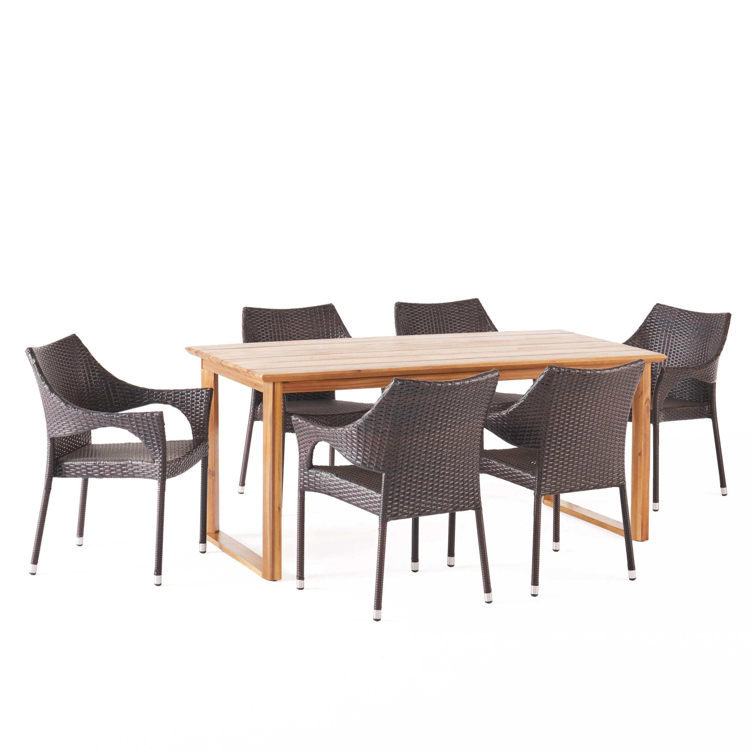 Ellendale Outdoor Acacia Wood and Wicker 7 Piece Dining Set - furnishings