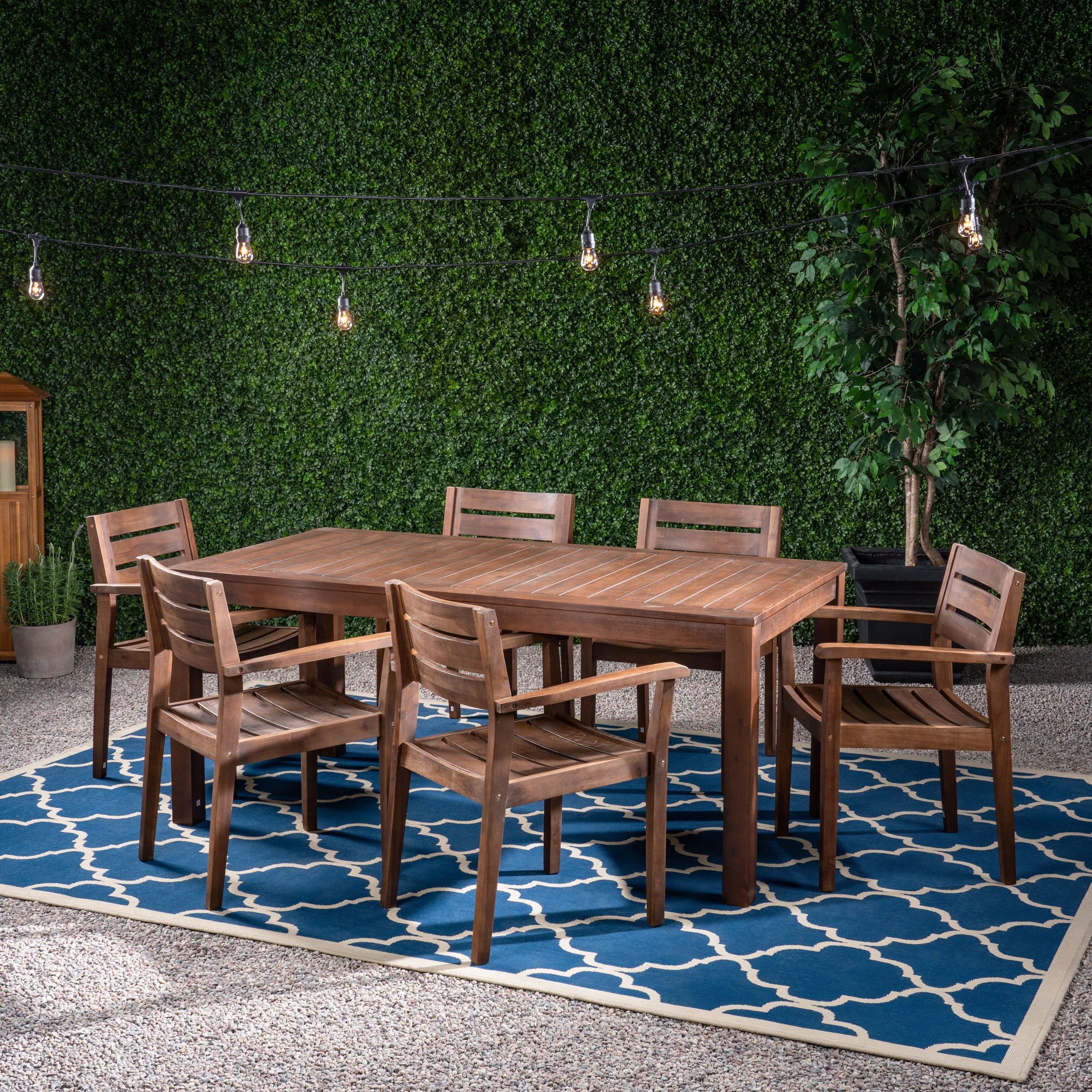 Azyia Outdoor Rustic Acacia Wood 7 Piece Dining Set - furnishings