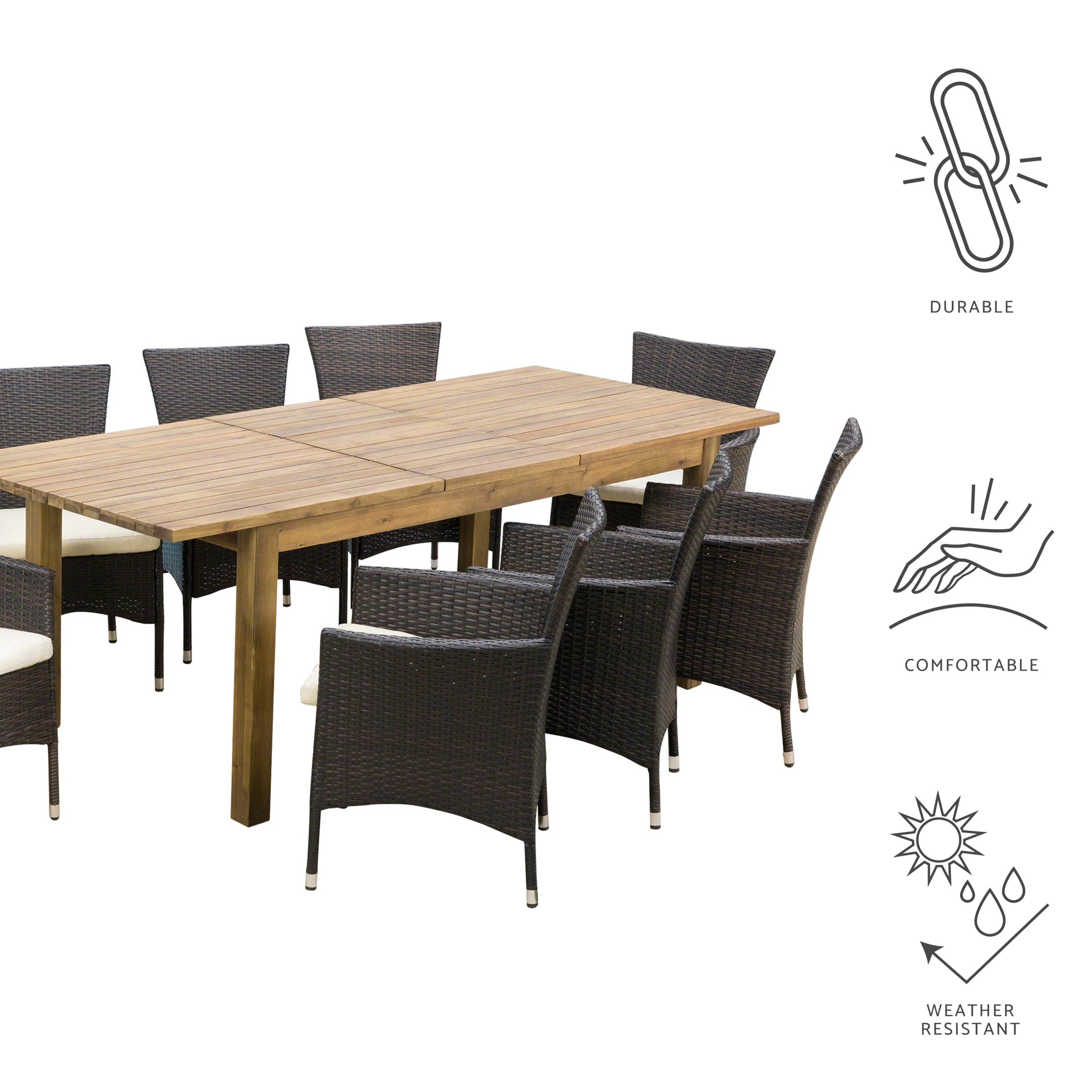 Lorelei Outdoor 9 Piece Wicker Dining Set with Expandable Dining Table - furnishings