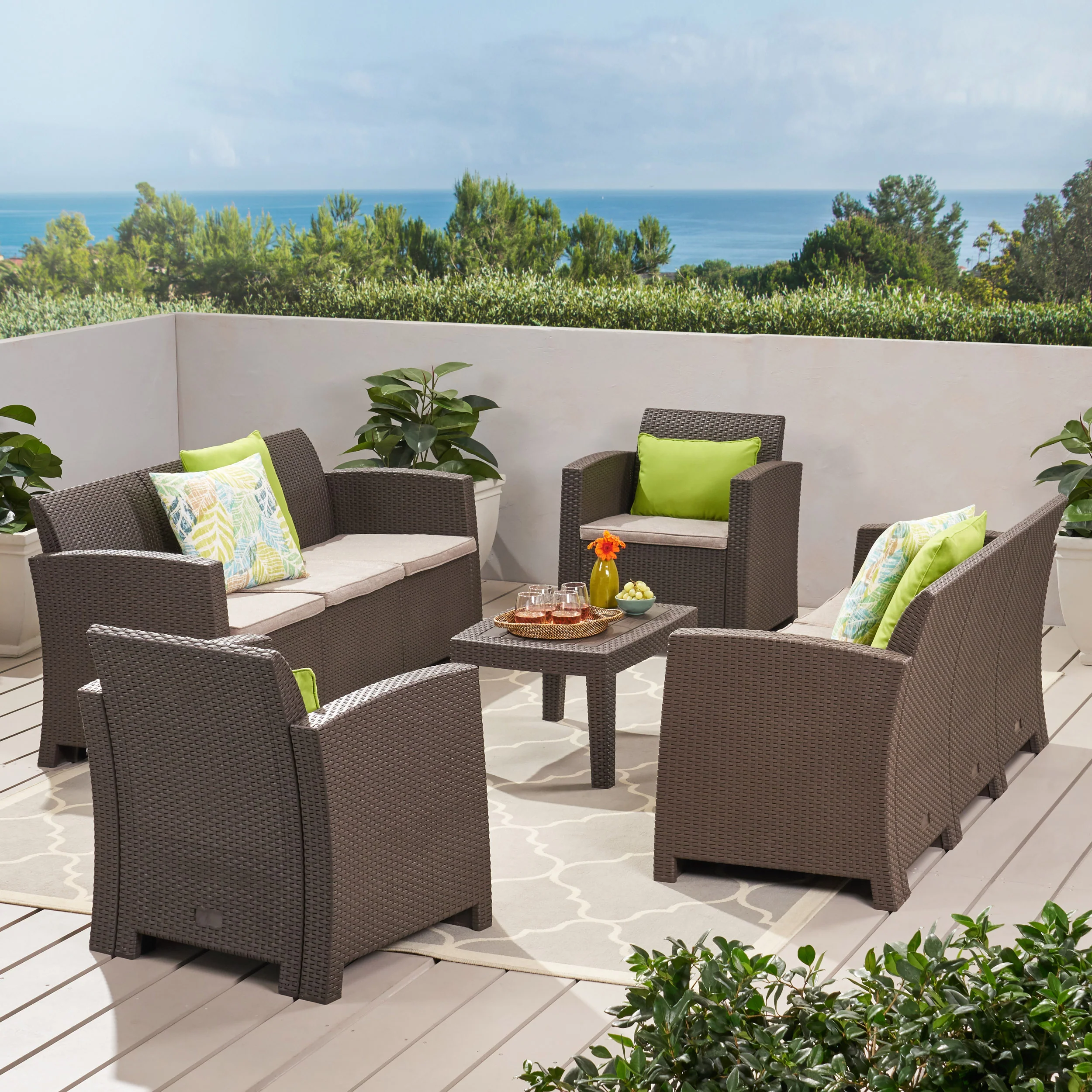 Jacob Outdoor 5 Piece Faux Wicker Rattan Style Chat Set - furnishings