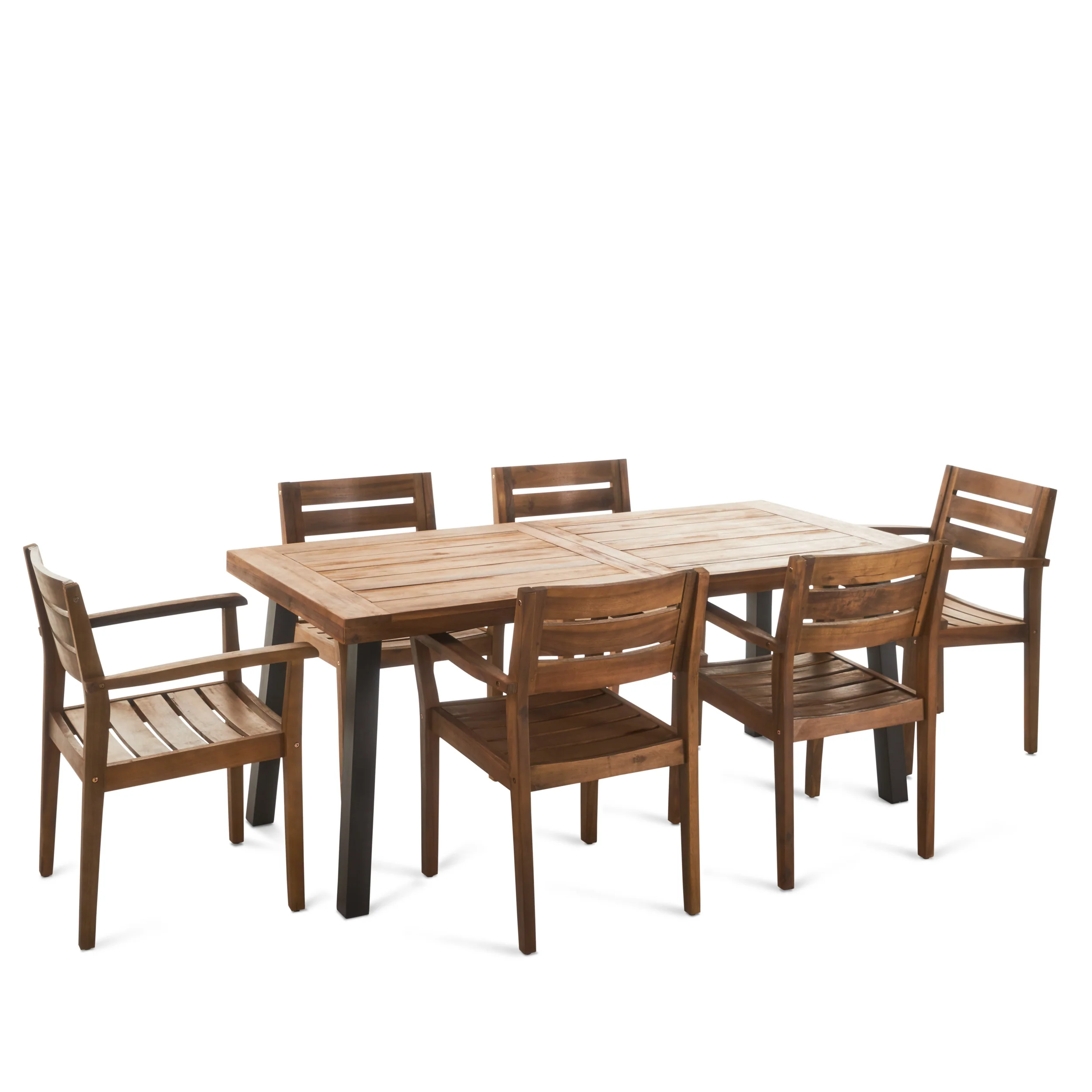 Pomelo Outdoor 7 Piece Teak Finish Acacia Wood Dining Set - furnishings