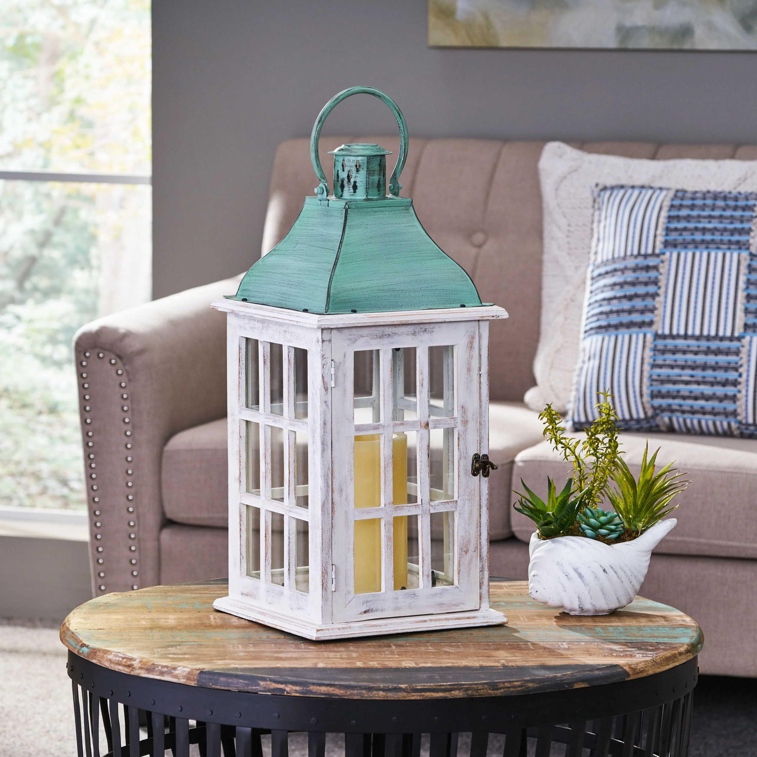 Reigle Coastal Handcrafted Mango Wood Decorative Lantern - furnishings