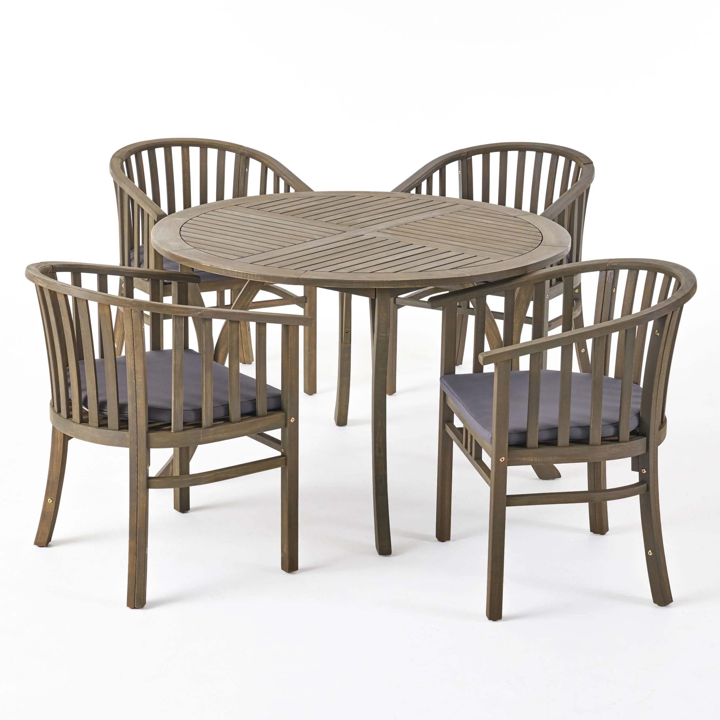 Rosin Outdoor 4 Seater Acacia Wood Circular Dining Set - furnishings