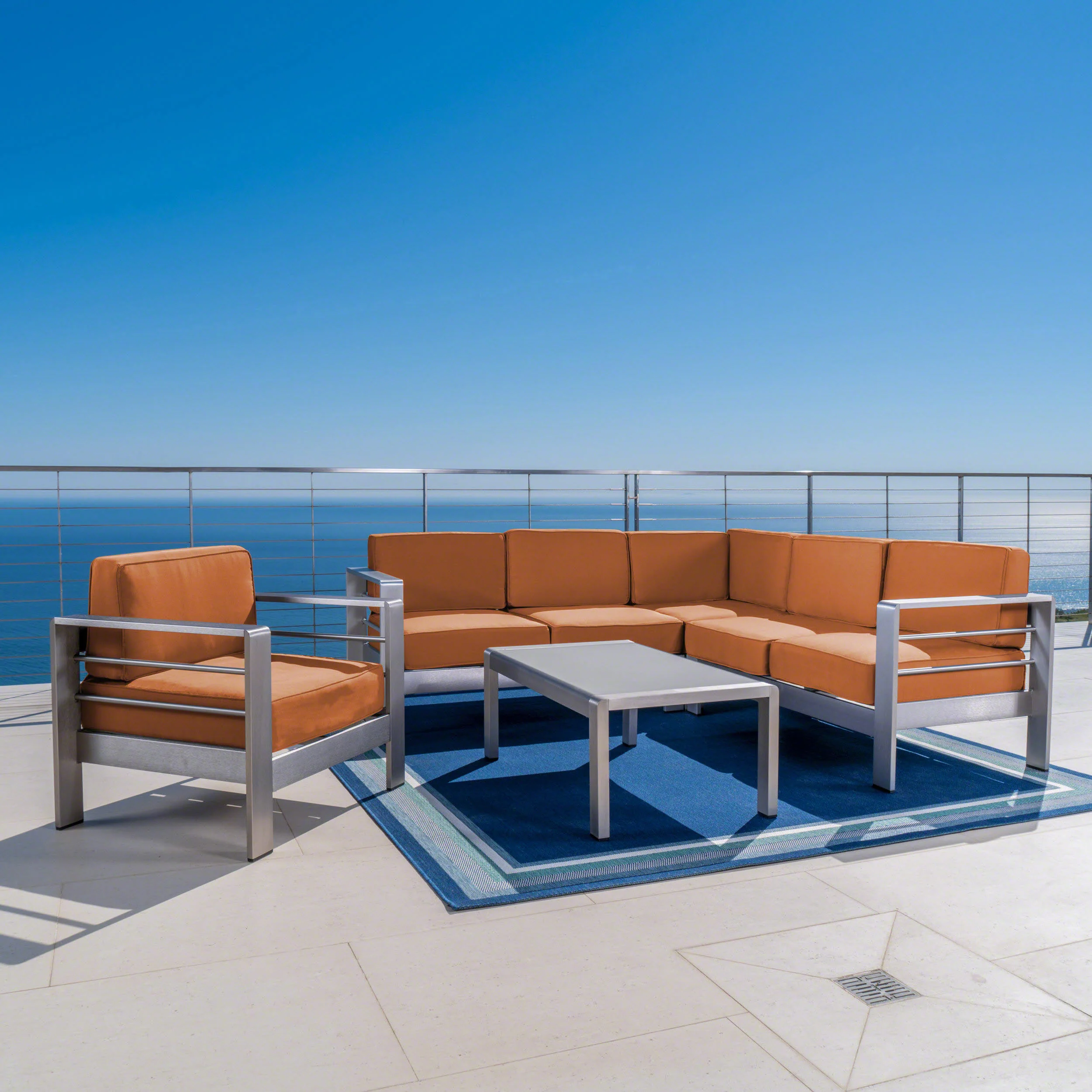 Crested Bay Outdoor Aluminum 5 Piece Sofa Set with Sunbrella Cushions - furnishings