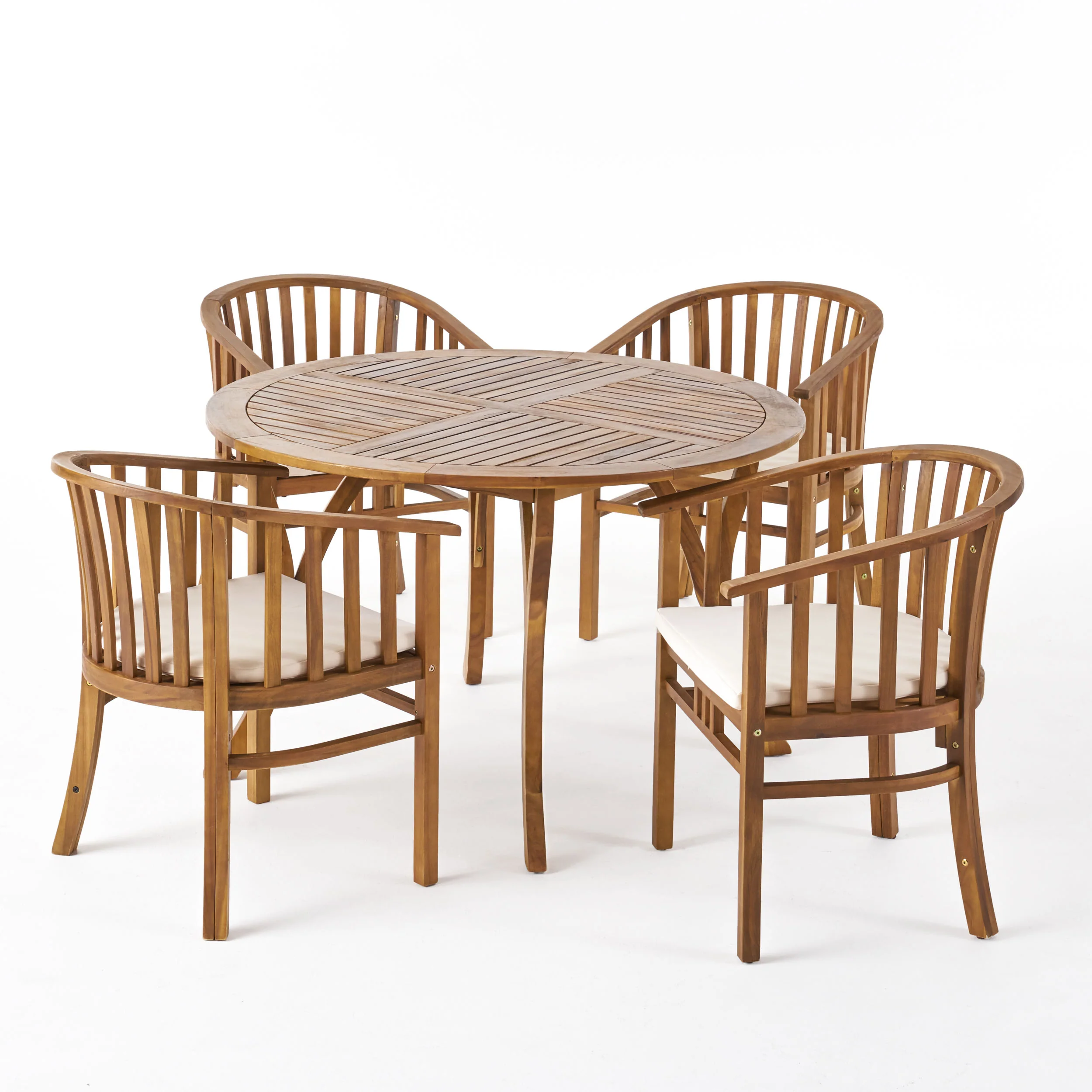 Rosin Outdoor 4 Seater Acacia Wood Circular Dining Set - furnishings