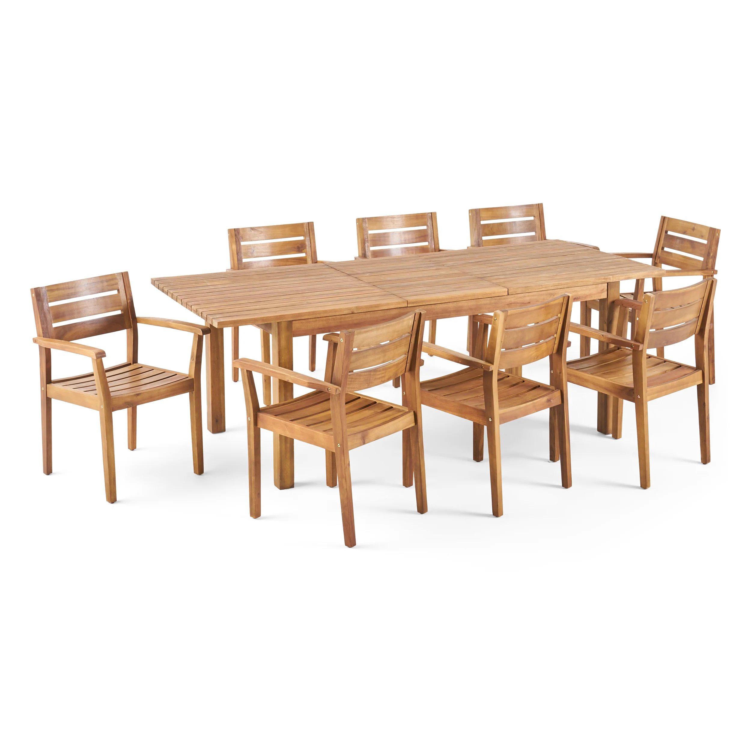 Sakura Outdoor 9 Piece Acacia Wood Dining Set with Expandable Dining Table - furnishings