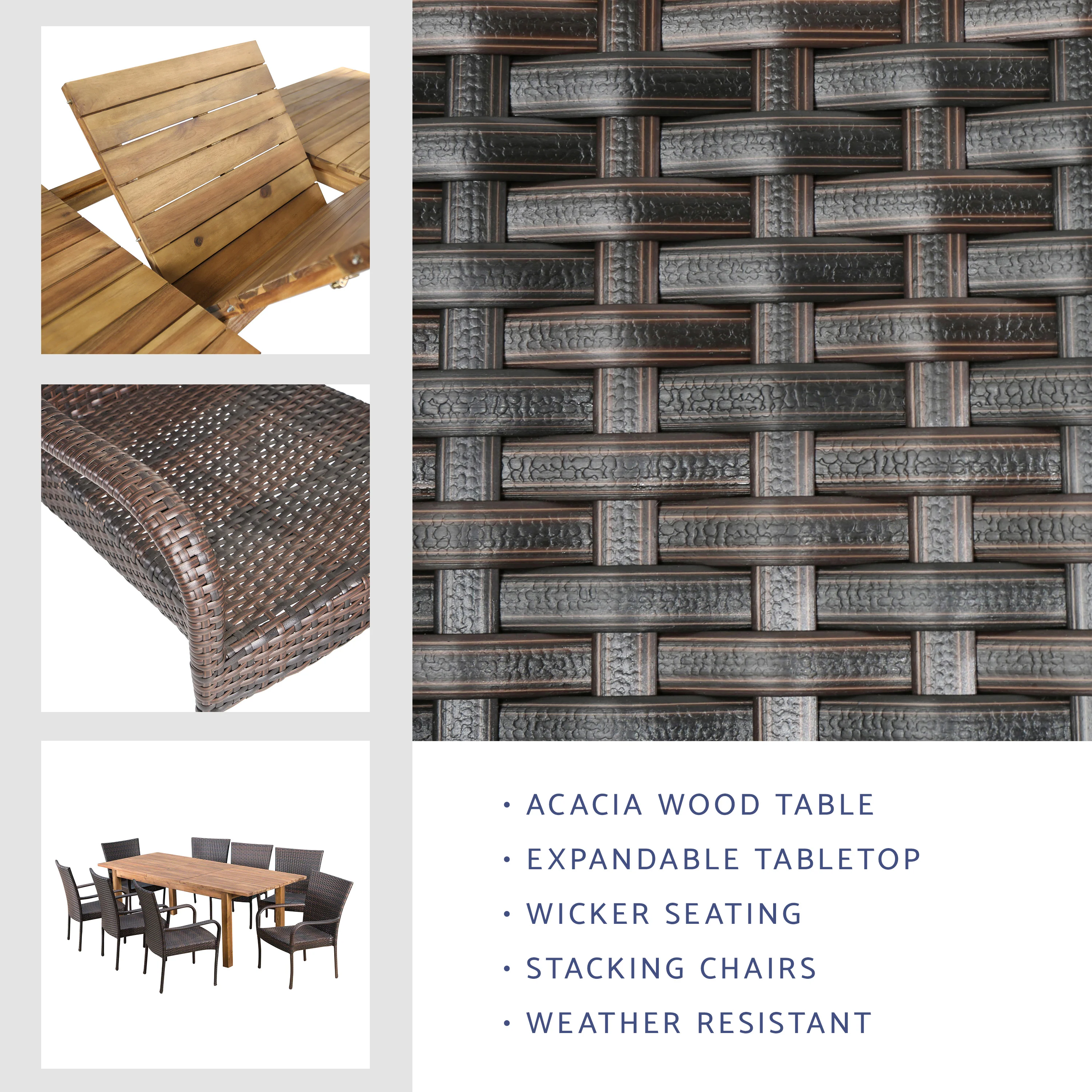 Delilah Outdoor 9 Piece Wicker Dining Set with Wood Expandable Dining Table - furnishings