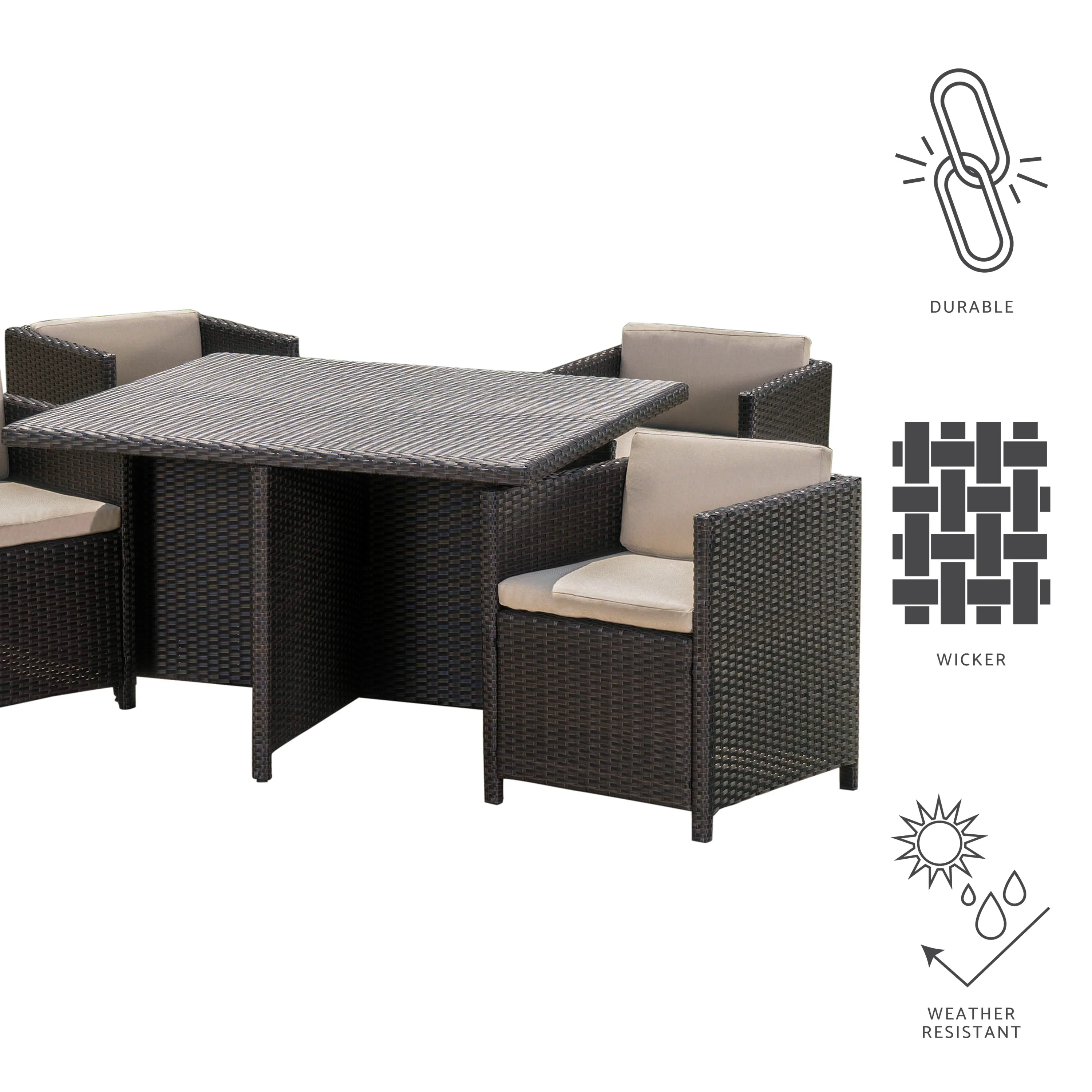 Pueblo Outdoor Wicker 5Pc Dining Set w/ Water Resistant Cushions - furnishings