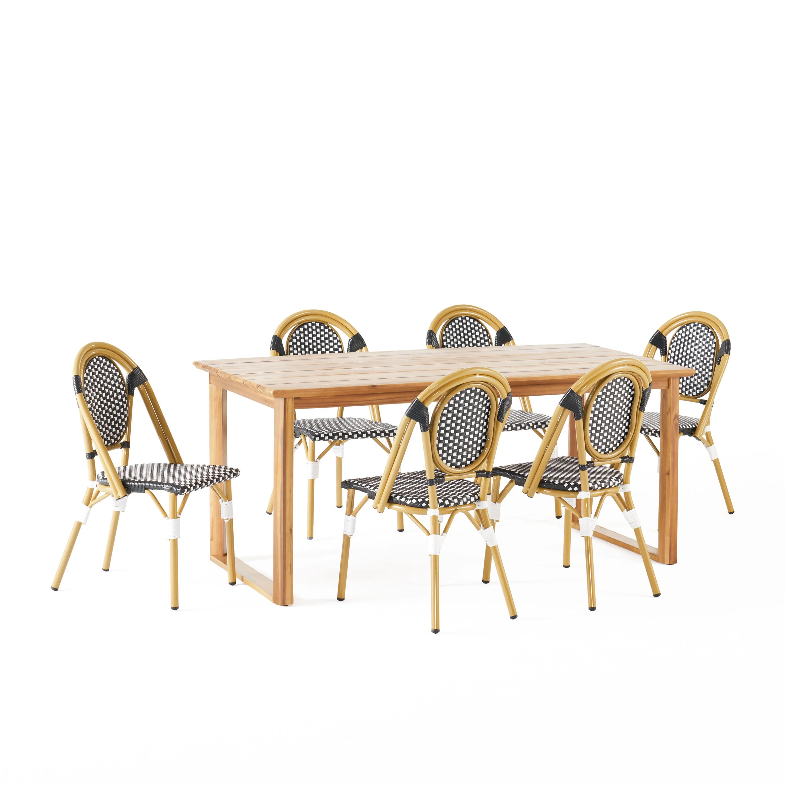Varva Outdoor Acacia Wood and Wicker 7 Piece Dining Set - furnishings