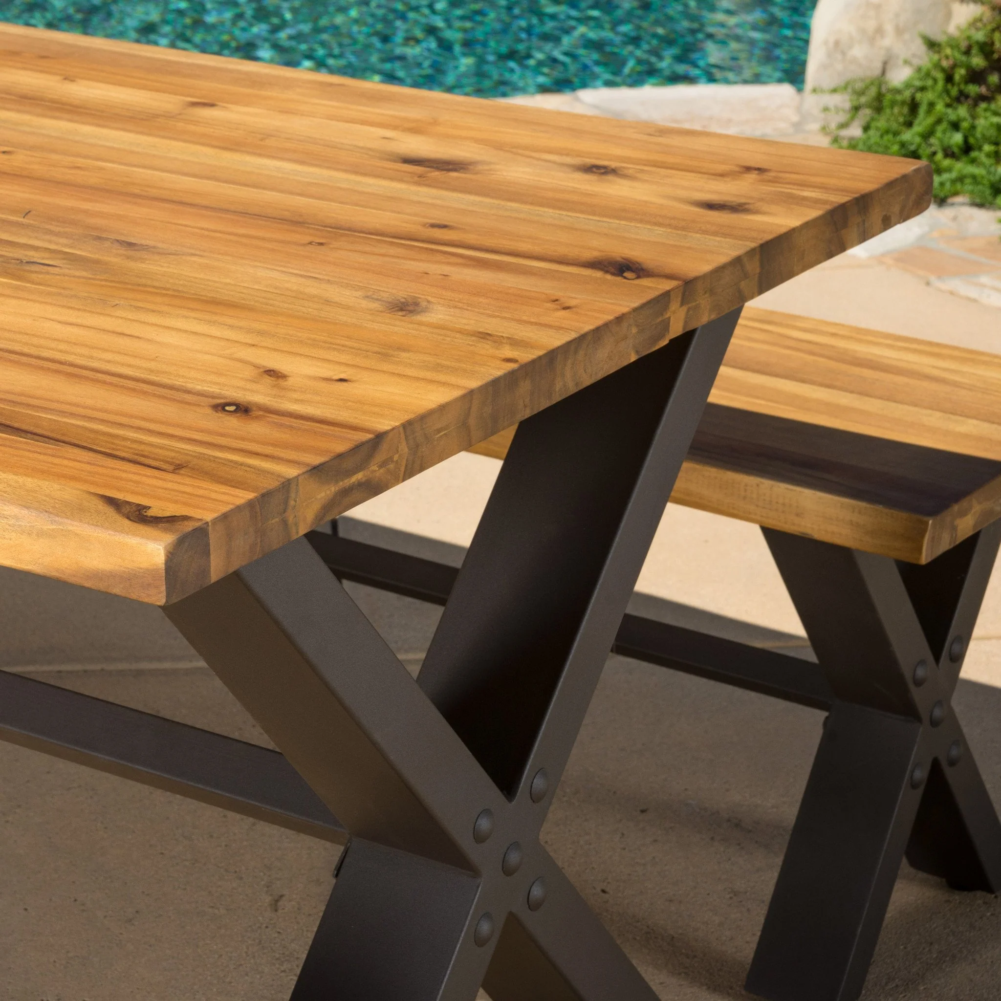 Irving Outdoor 3-piece Acacia Wood Dining Set - furnishings