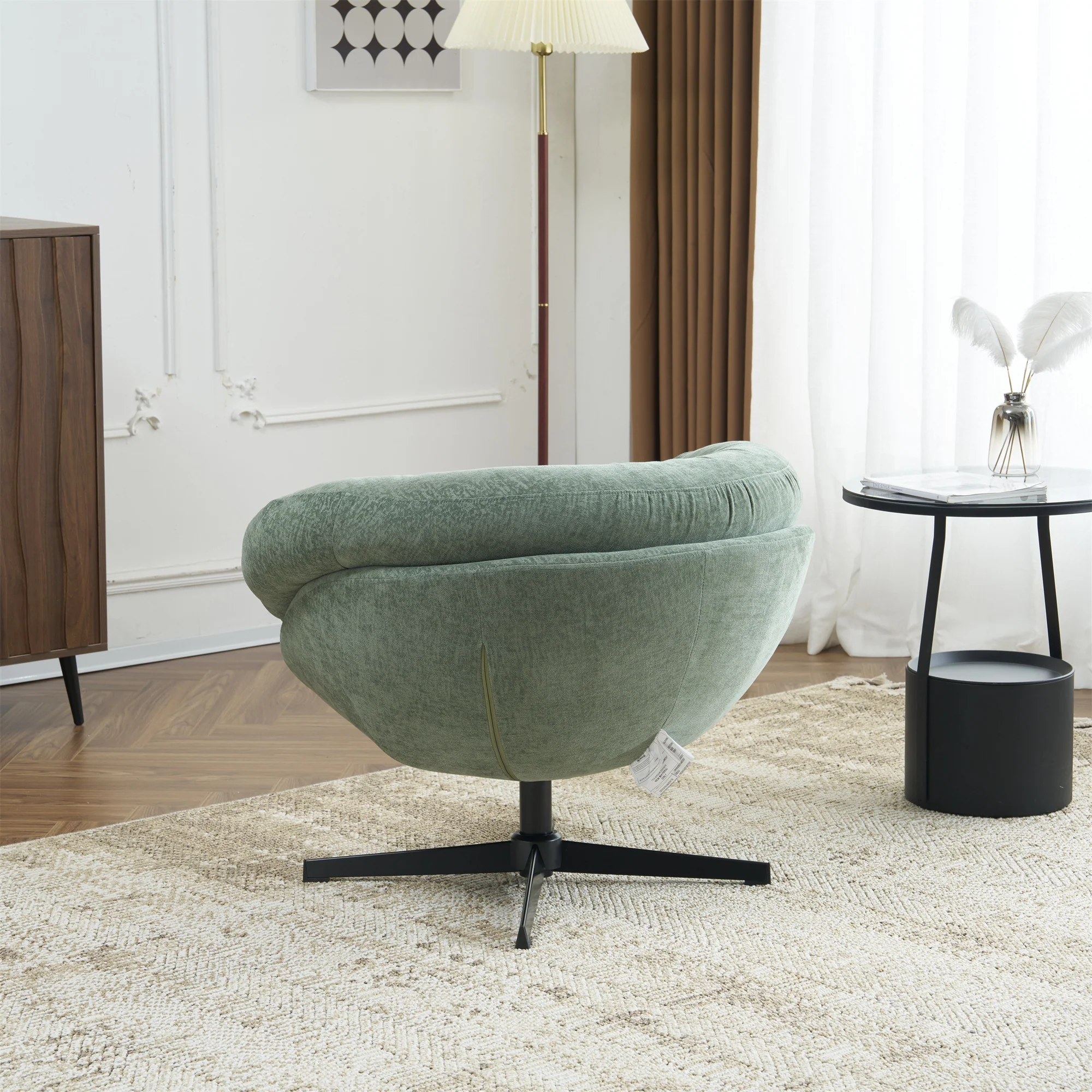 Olevate Chenille Upholstered 360 degree Swivel Arm Chair, Metal Cross-shape legs - furnishings