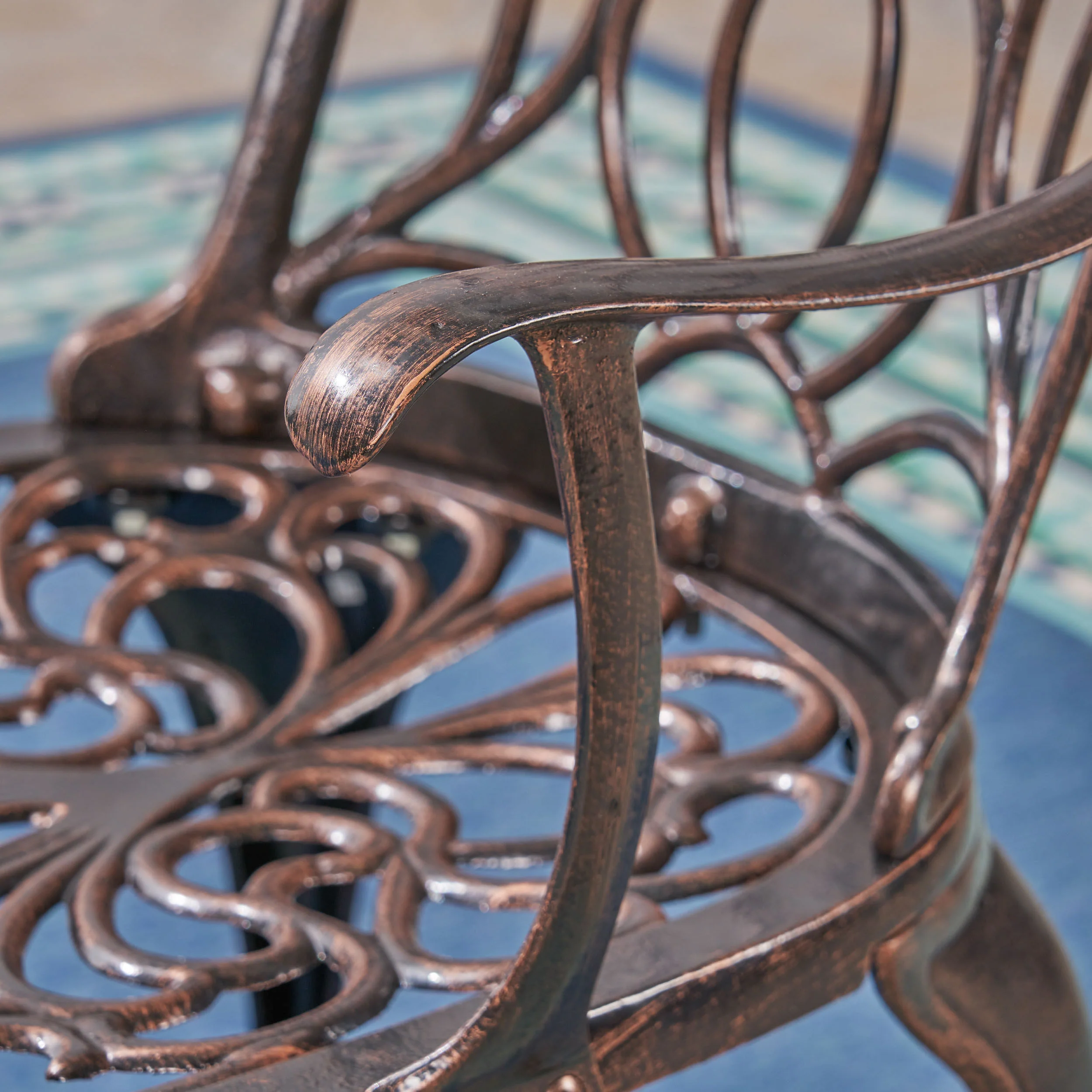 Barbara Outdoor 4-Seater Cast Aluminum Square-Table Dining Set, Shiny Copper - furnishings