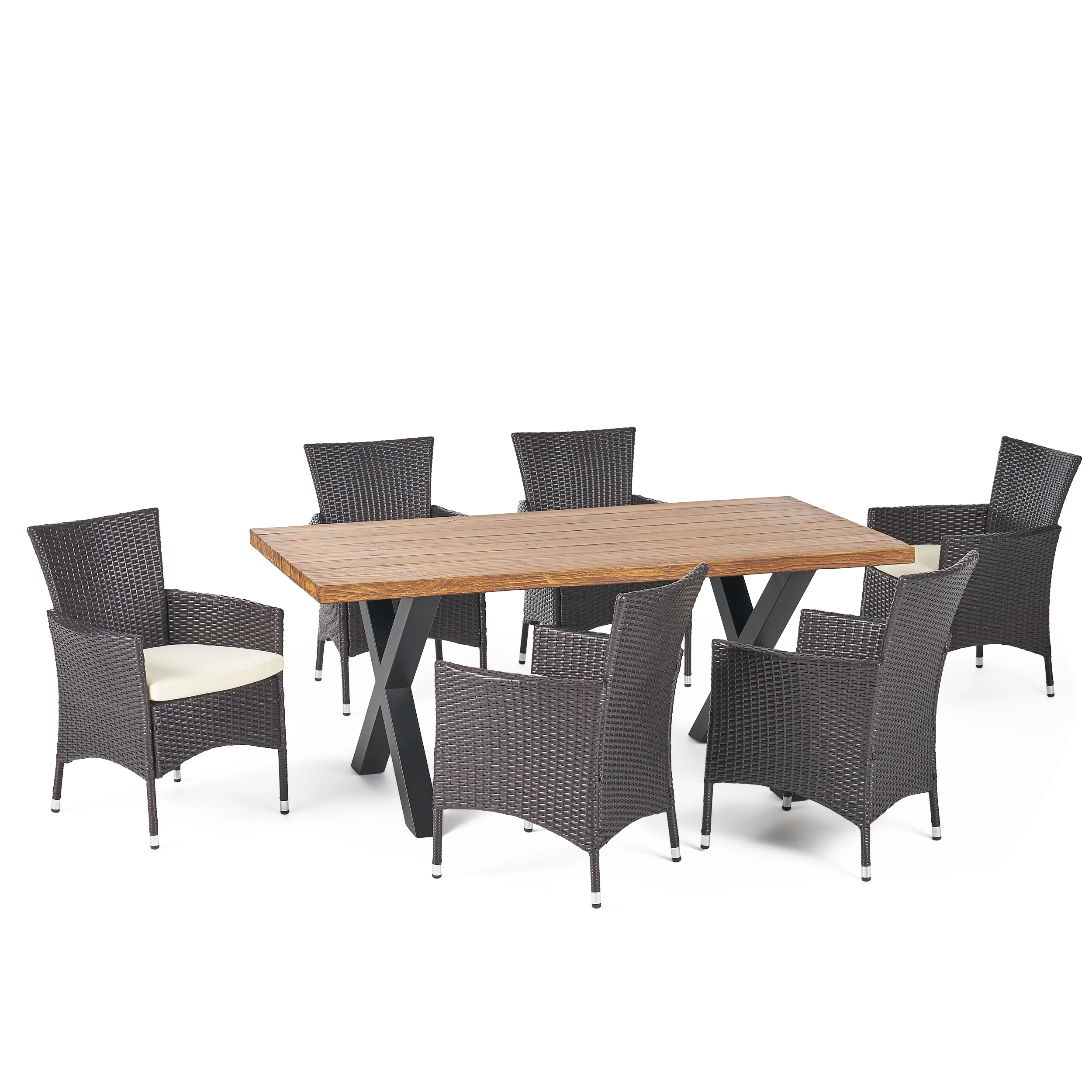 Joyce Outdoor 7 Piece Multi-brown Wicker Dining Set with Concrete Table - furnishings