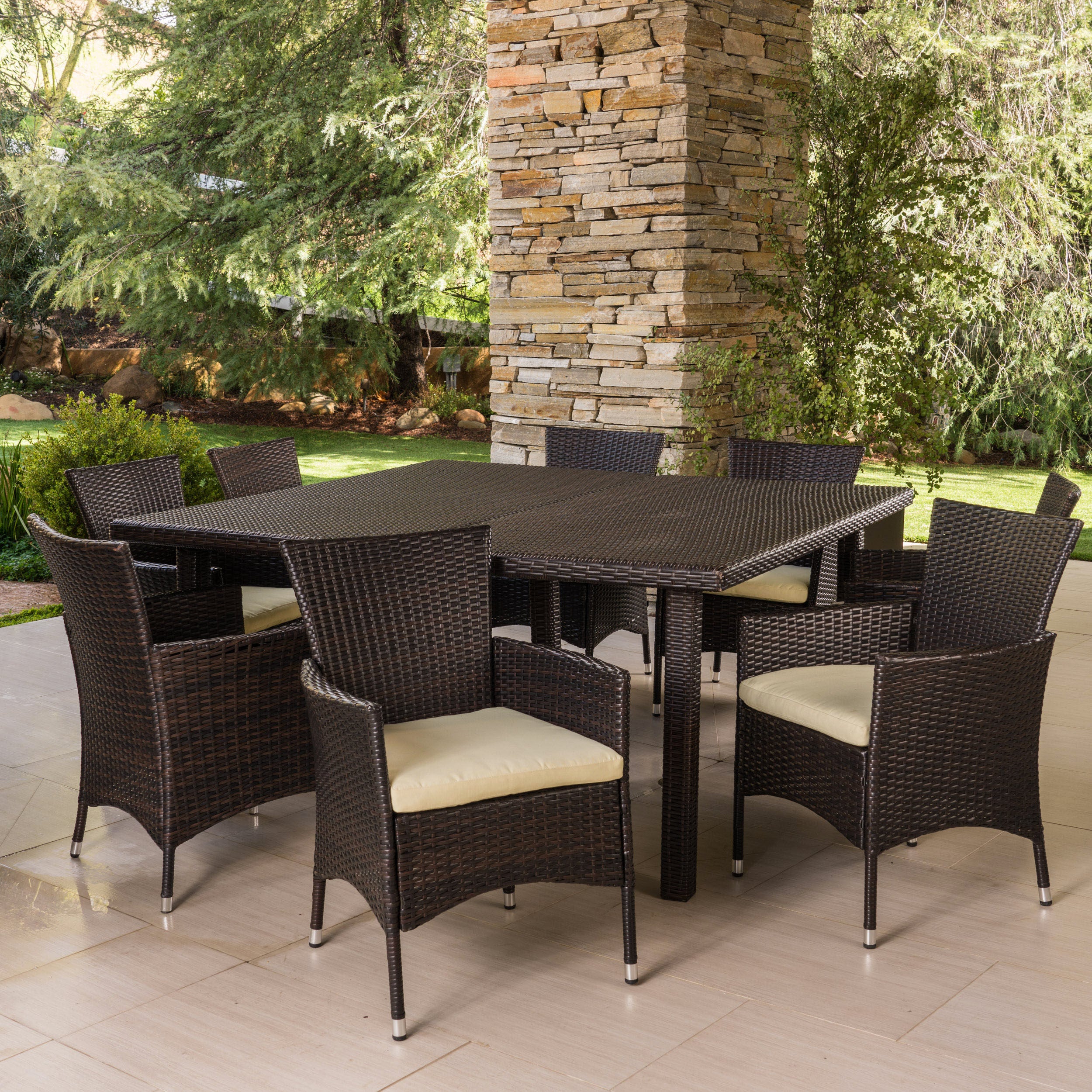 Danae Outdoor 9 Piece Multi-brown Wicker Square Dining Set - furnishings