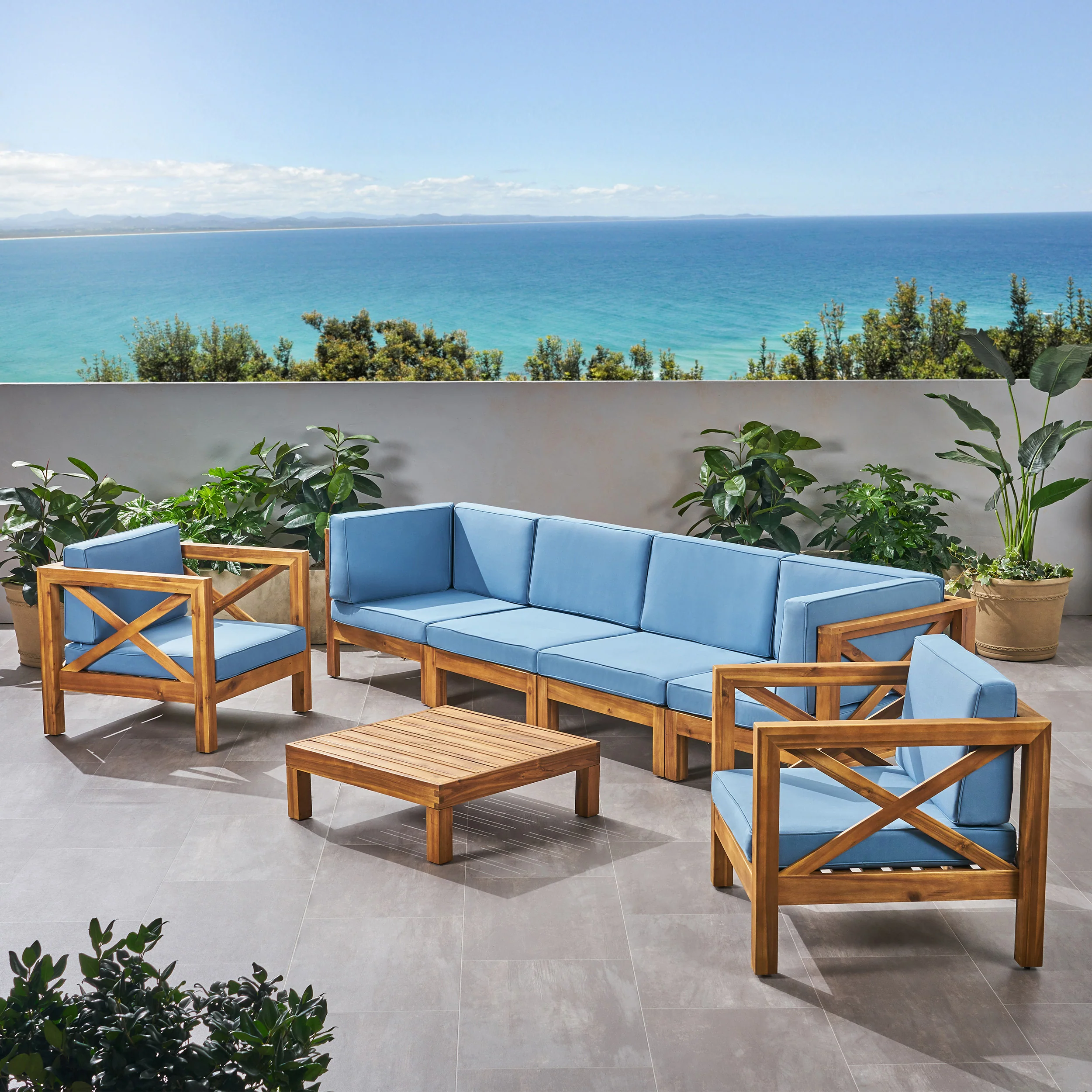 Morgan Outdoor 6 Seater Acacia Wood Sofa Chat Set - furnishings