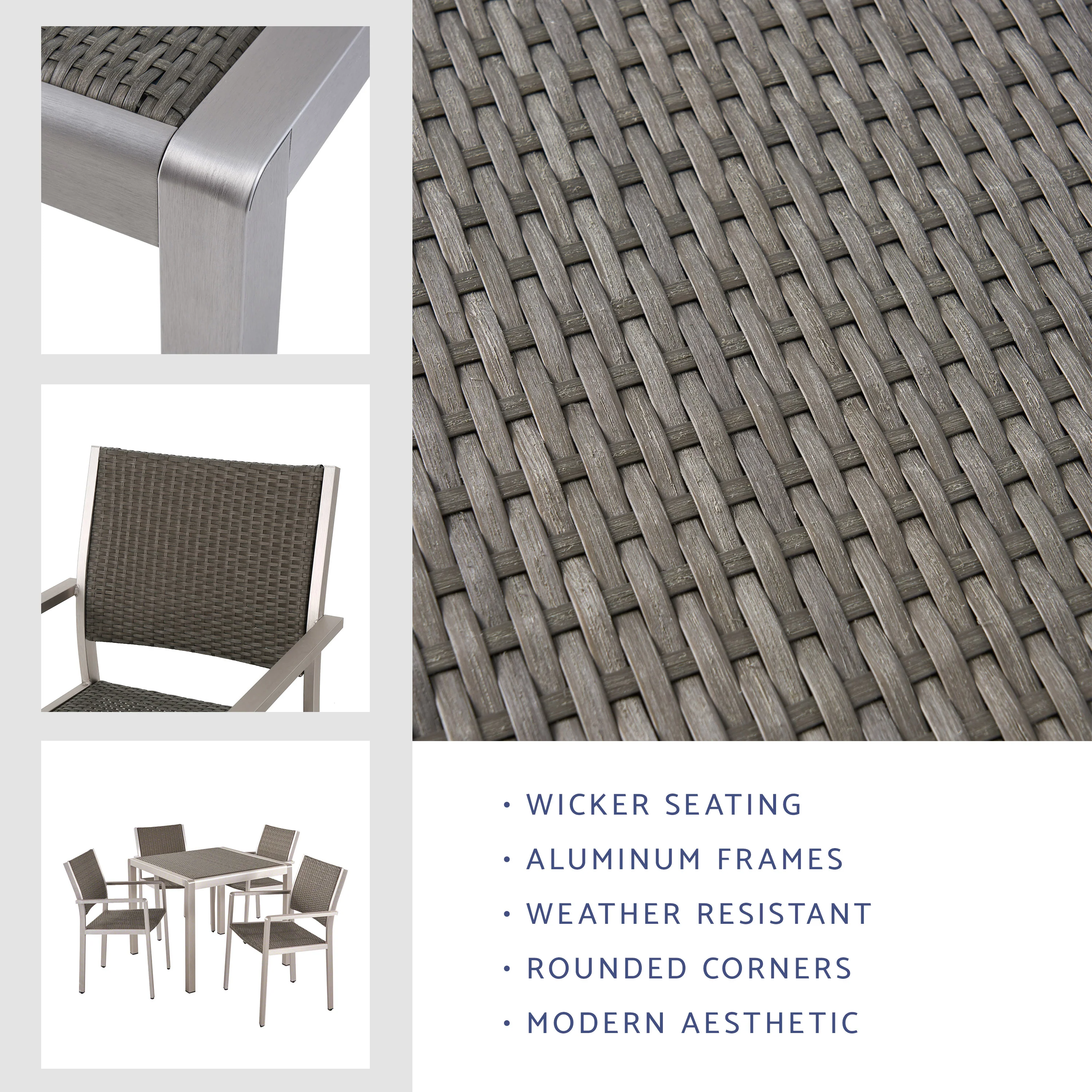 Julia Patio Dining Set - 4-Seater - Anodized Aluminum - Wicker Seats - furnishings