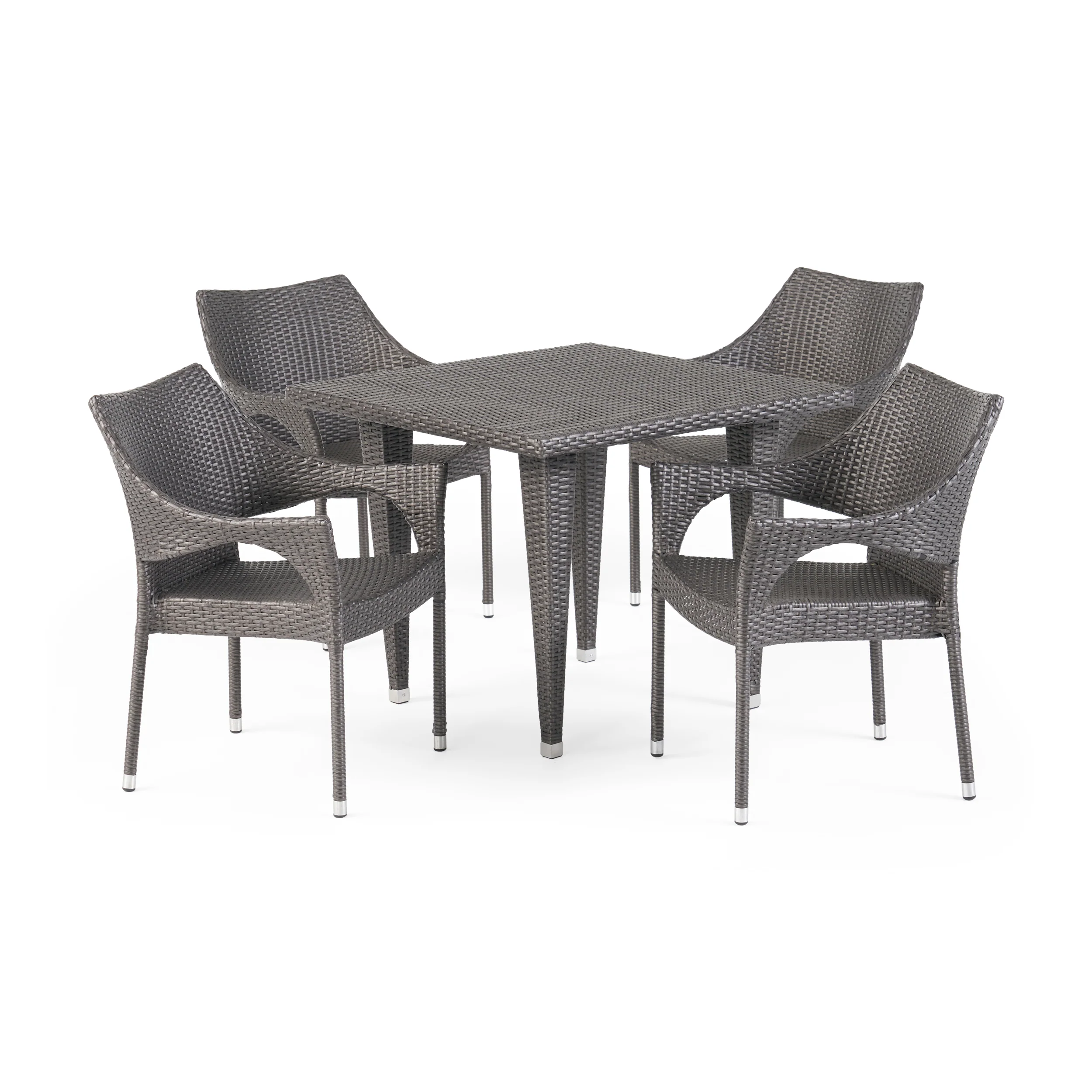 Alameda Outdoor 5-Piece Gray Wicker Dining Set with Stacking Chairs - furnishings