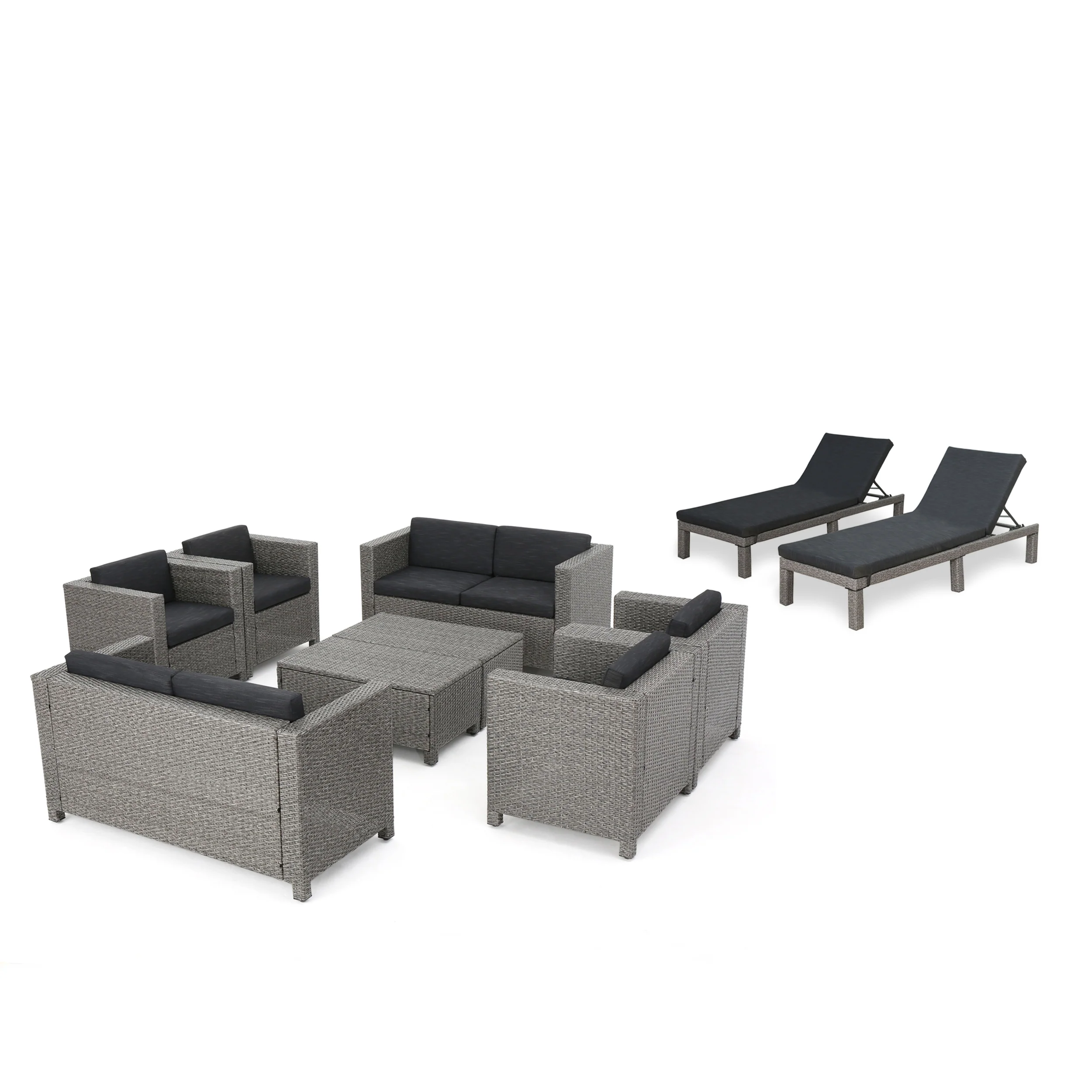 Portofino Outdoor 10 Piece Wicker Patio Set with Water Resistant Cushions - furnishings