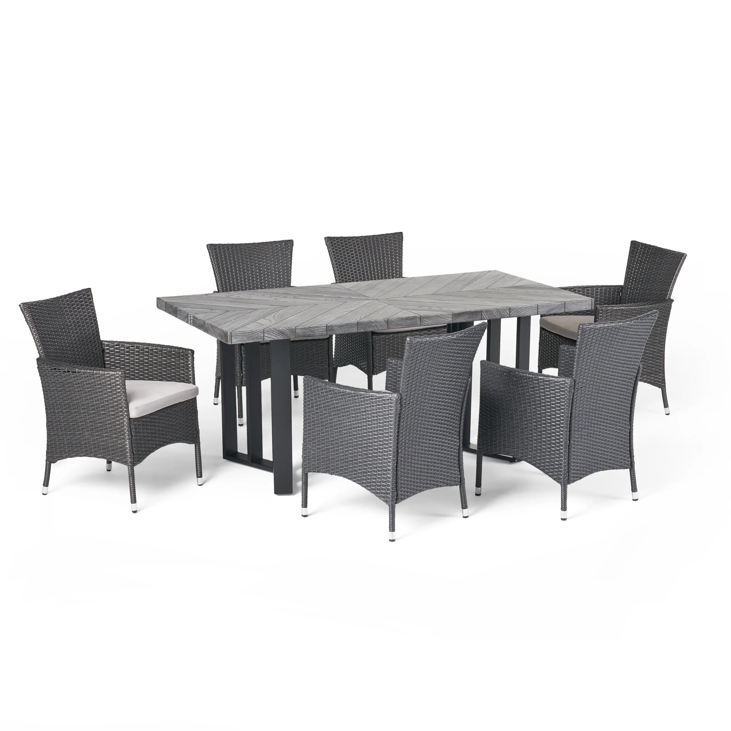 Truda Outdoor 7 Piece Wicker Dining Set with Concrete Dining Table - furnishings