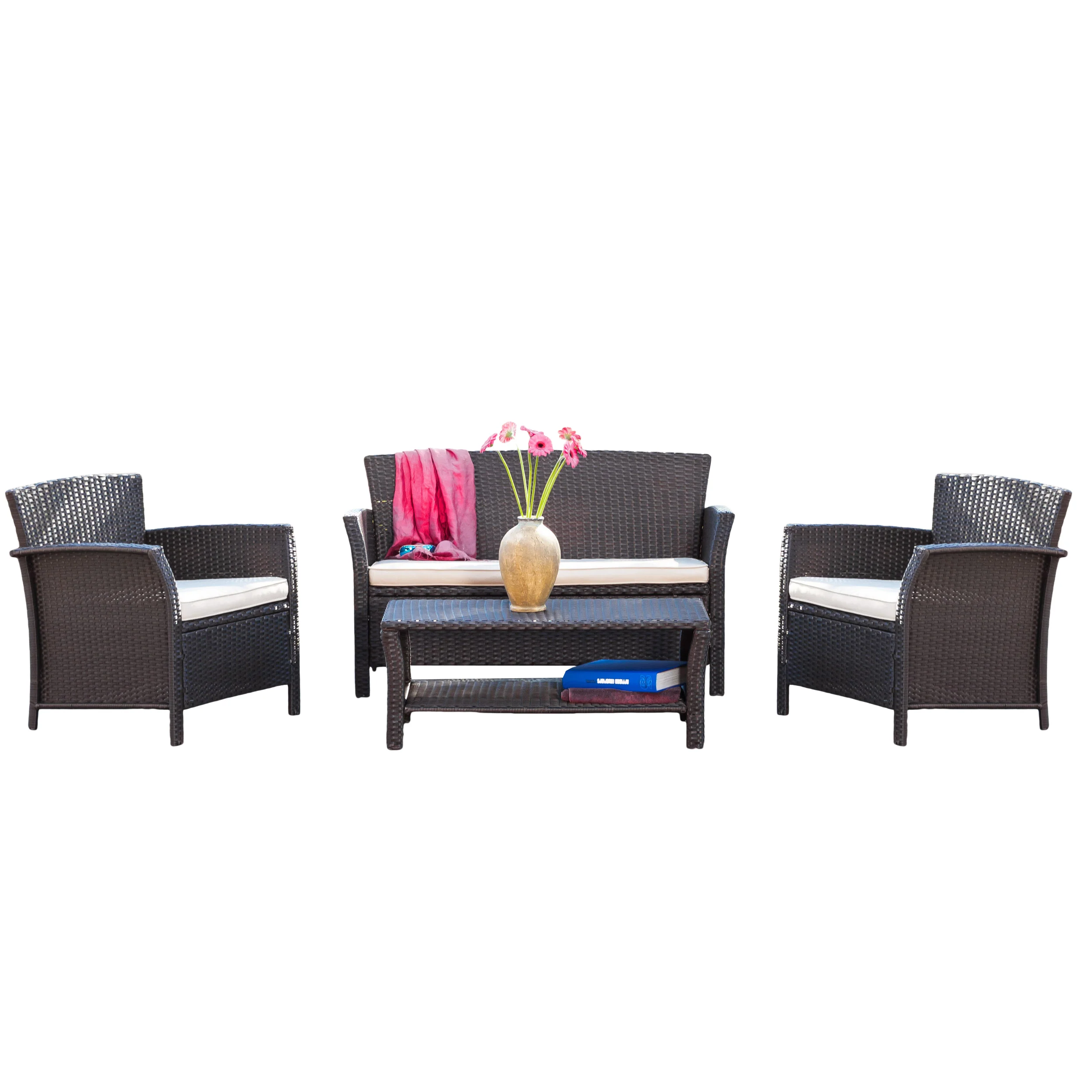 Clearwater Outdoor 4pc Brown Wicker Sofa Set - furnishings