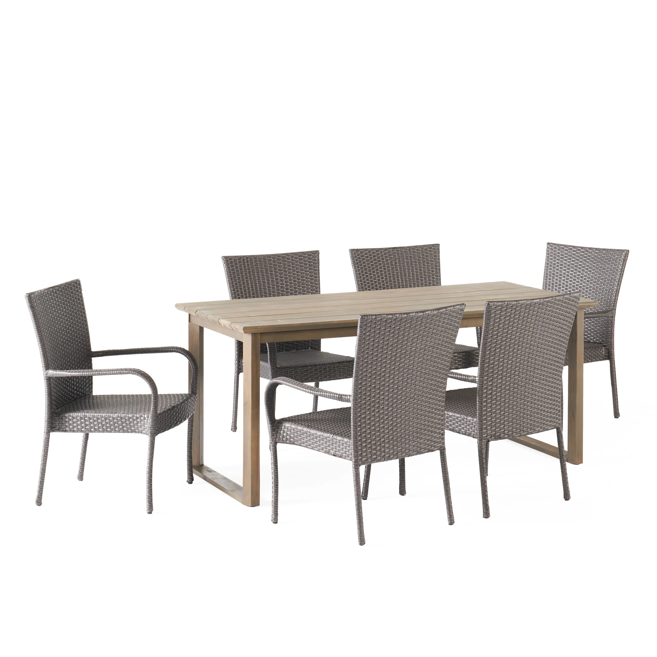 Conifer Outdoor Acacia Wood and Wicker 7 Piece Dining Set - furnishings