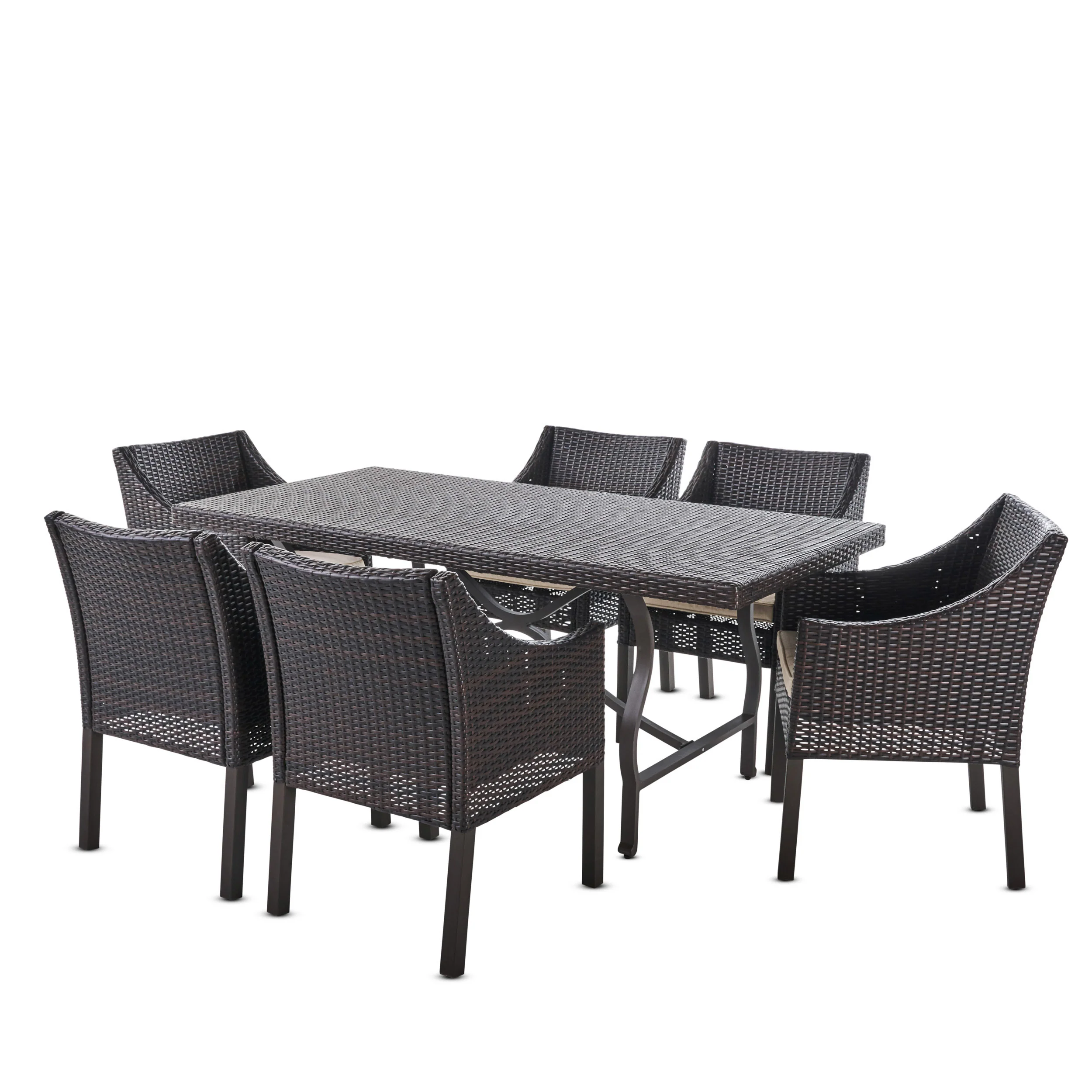 Azore Outdoor 7 Piece Wicker Dining Set with Aluminum Framed Dining Table - furnishings