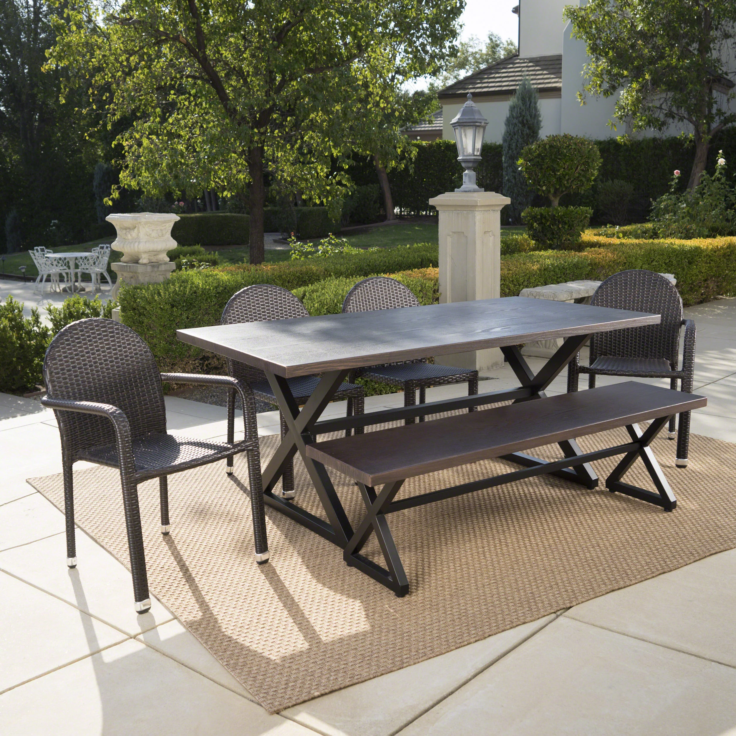 Burlingame Outdoor 6 Piece Brown Aluminum Dining Set with Multi-brown Stacking Chairs - furnishings