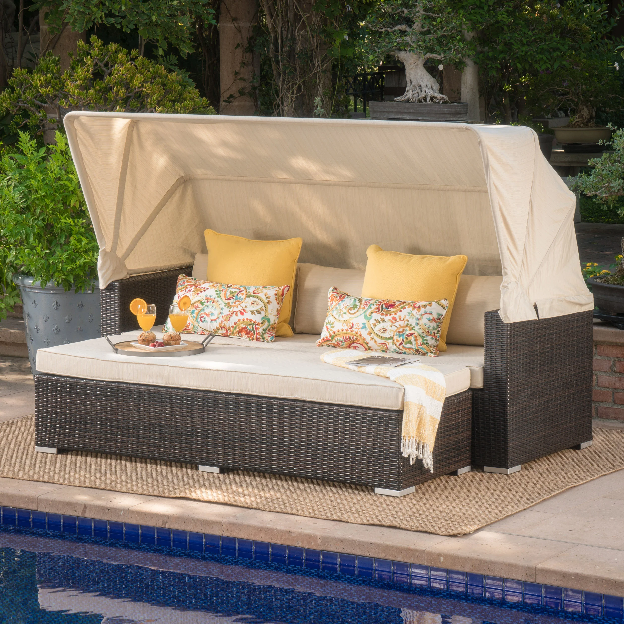 Grayson Outdoor Aluminum Framed Wicker Sofa with Water Resistant Canopy - furnishings