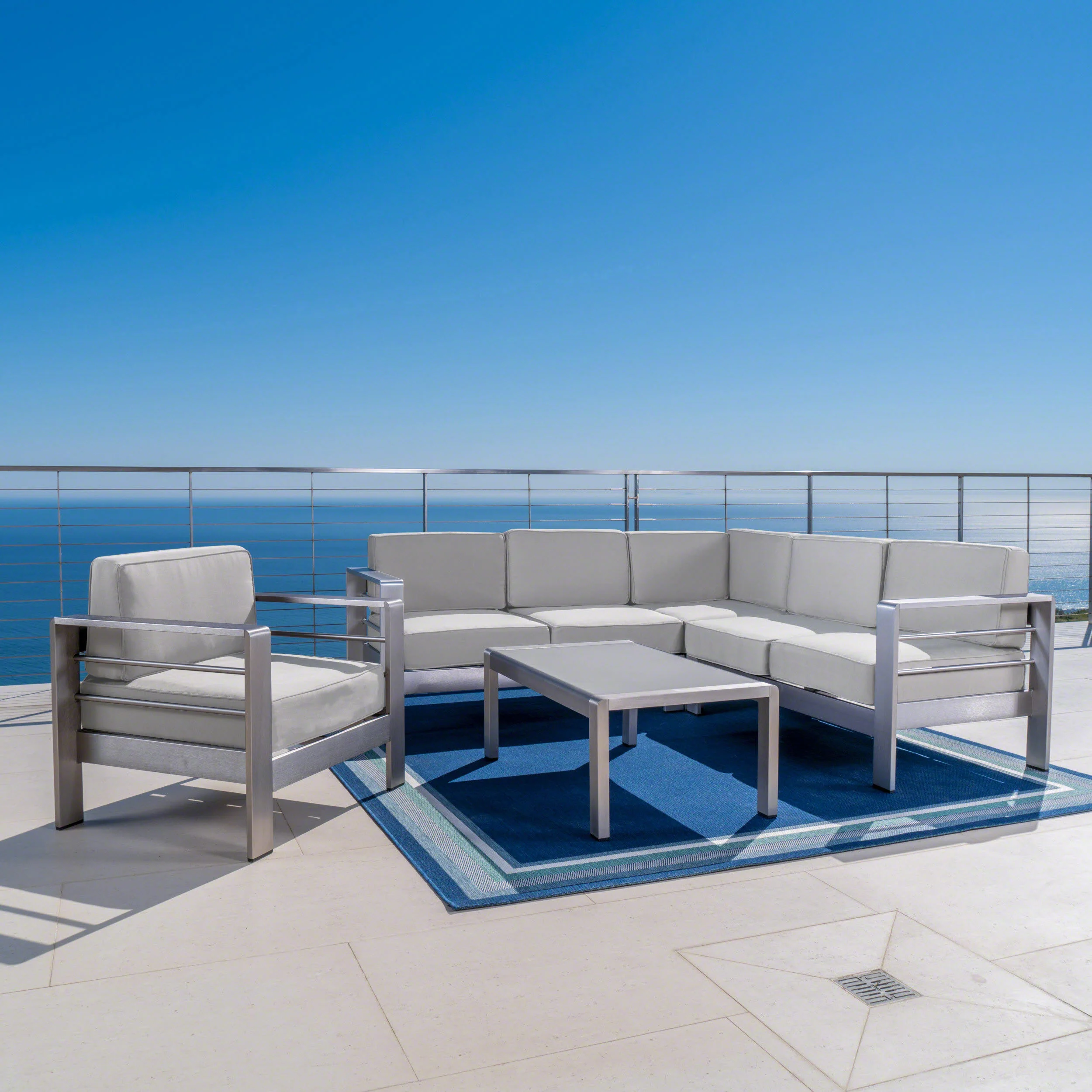 Crested Bay Outdoor Aluminum 5 Piece Sofa Set with Sunbrella Cushions - furnishings