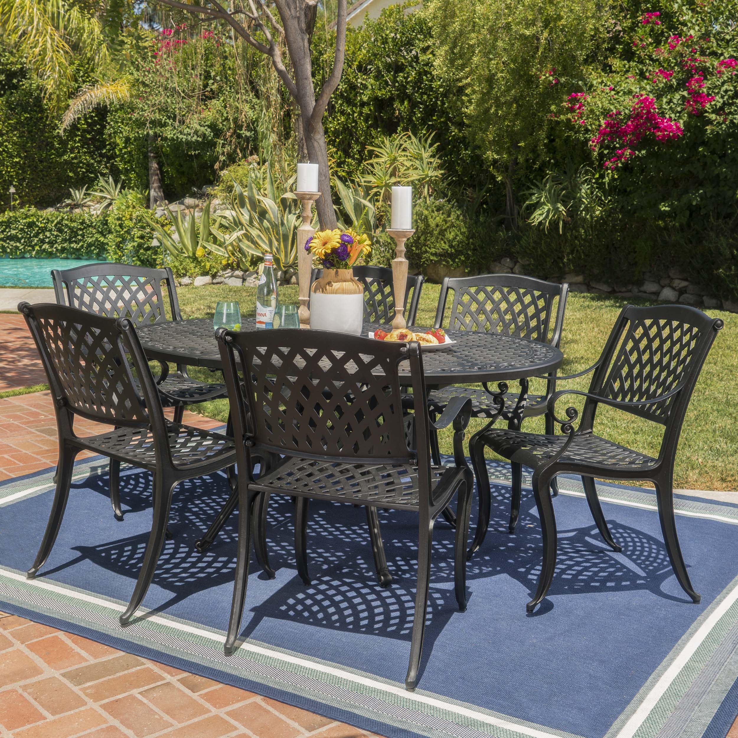 Clarisse Outdoor 7 Piece Dining Set with Expandable Aluminum Table - furnishings