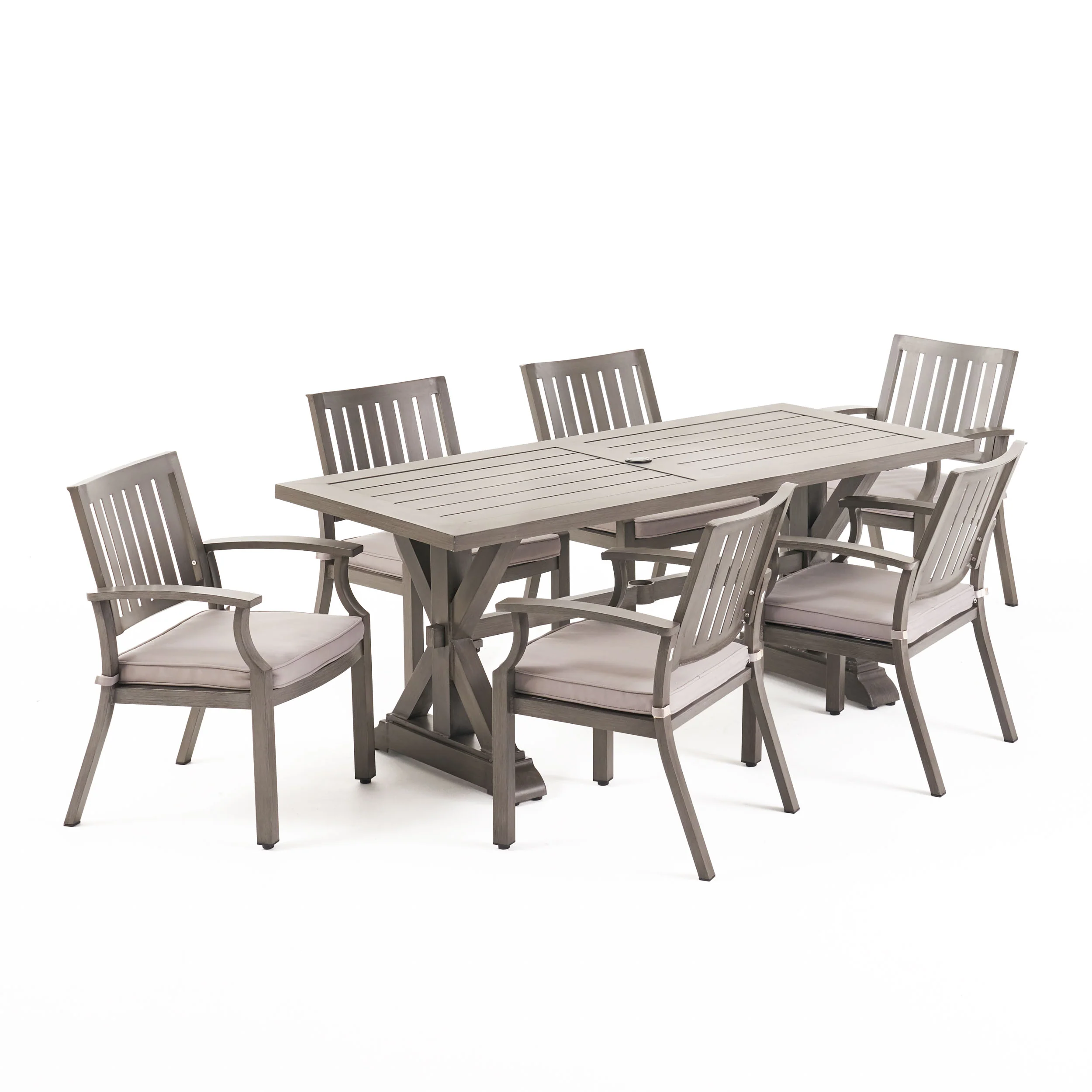 Zoey Outdoor Modern 6 Seater Aluminum Dining Set with Cushions - furnishings