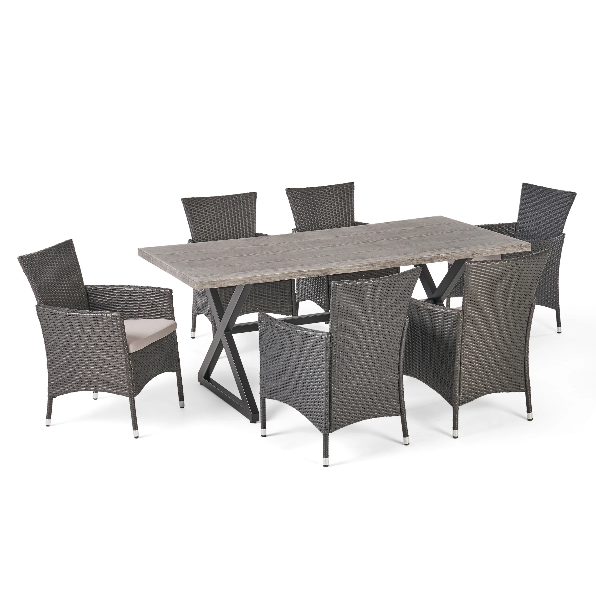 Dionlynn Outdoor 7 Piece Aluminum Dining Set with Wicker Dining Chairs - furnishings